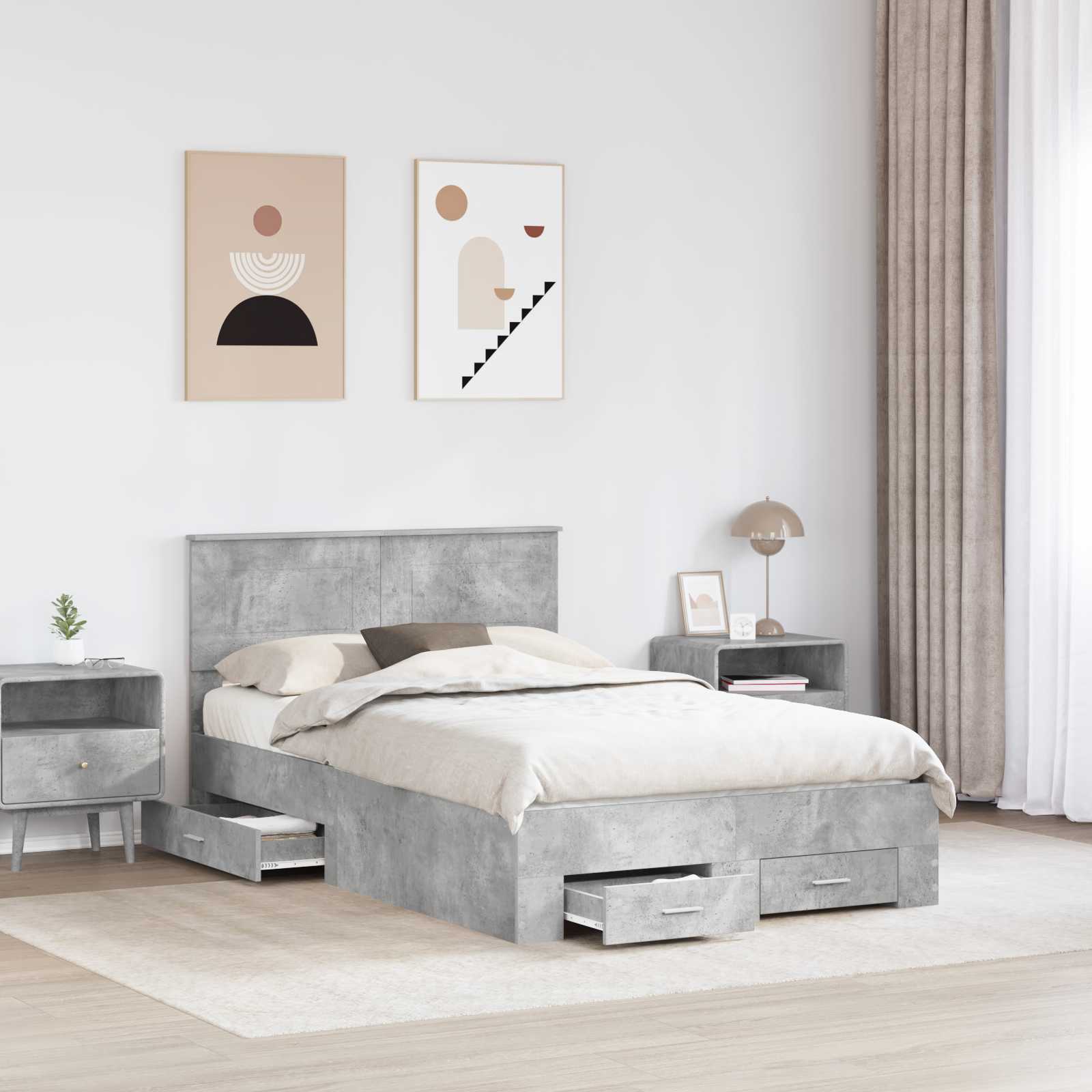 Sengestel med hovedgærde Beton Grå 135 x 190 cm Konstrueret træ