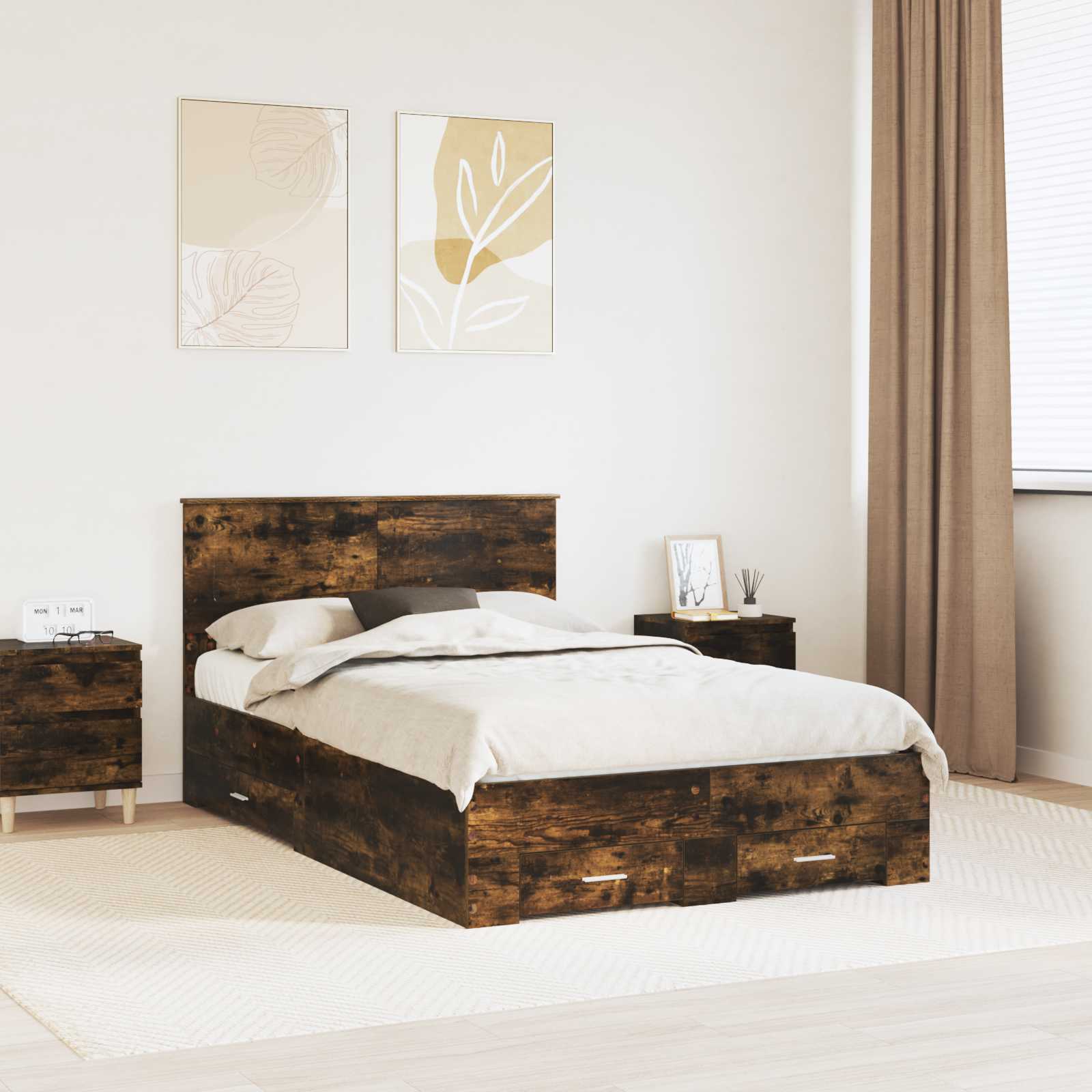 Sengestel med hovedgærde Røget eg 120 x 190 cm Konstrueret træ
