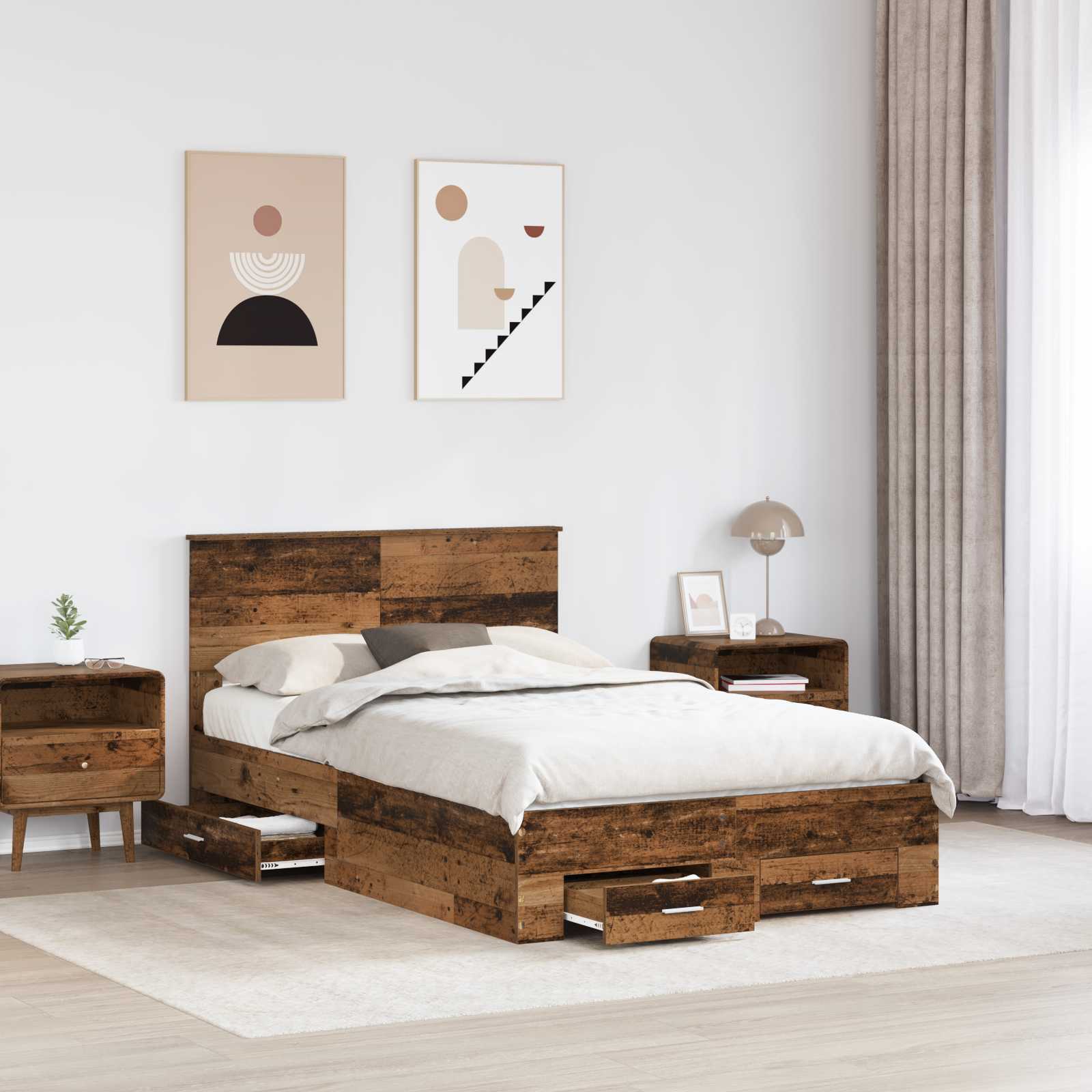 Sengestel med skuffe Gammelt træ 120 x 190 cm Konstrueret træ
