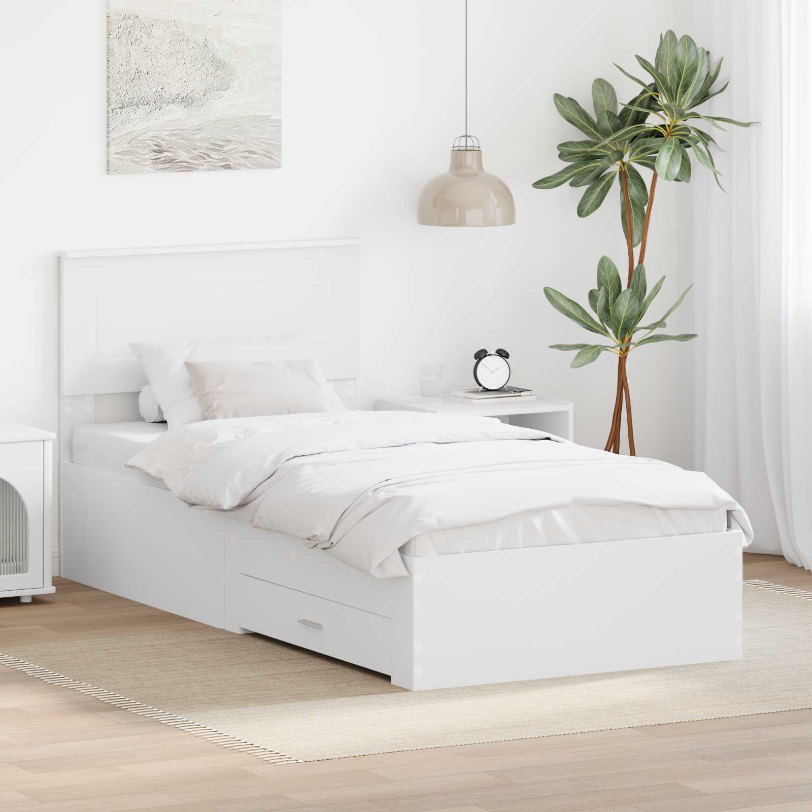 Sengestel med hovedgærde Hvid 90 x 190 cm Konstrueret træ