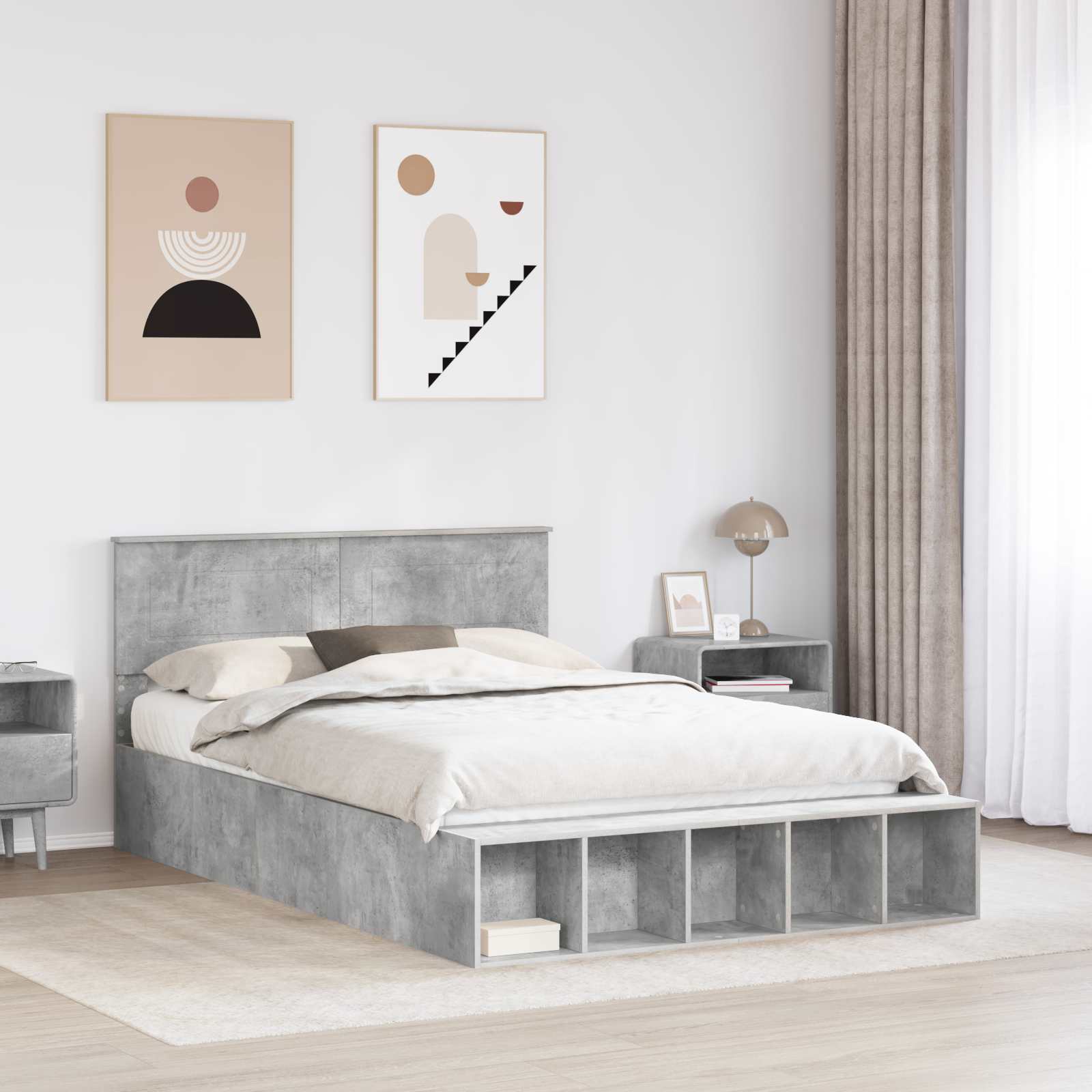 Sengestel med hylde Beton Grå 160 x 200 cm Konstrueret træ