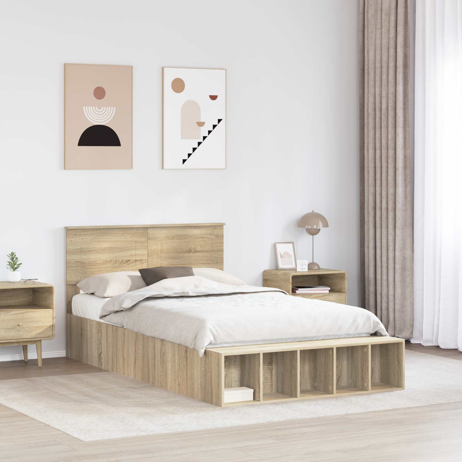 Sengestel med hylde Sonoma eg 135 x 190 cm Konstrueret træ