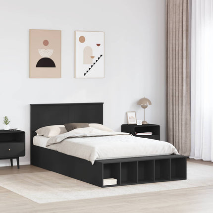 Sengestel med hylde Sort 120 x 190 cm Konstrueret træ