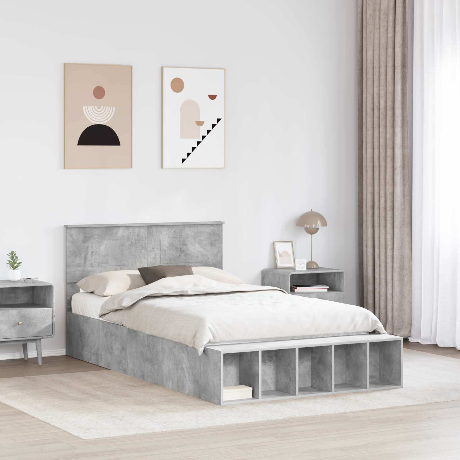 Sengestel med hylde Beton Grå 120 x 190 cm Konstrueret træ
