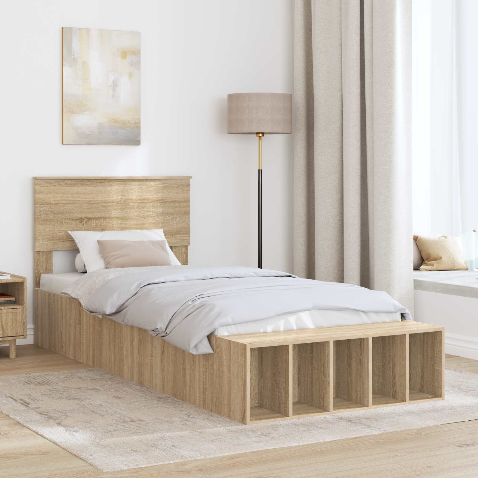 Sengestel med hylde Sonoma eg 100 x 200 cm Konstrueret træ
