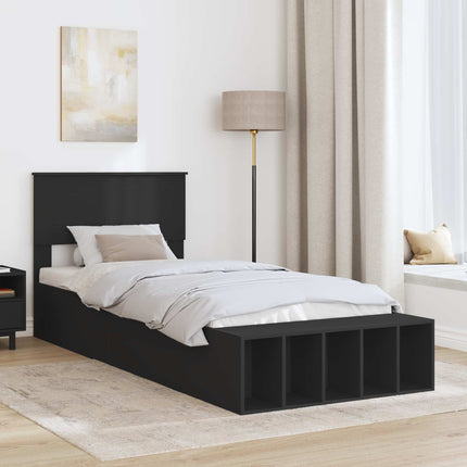 Sengestel med hylde Sort 90 x 190 cm Konstrueret træ