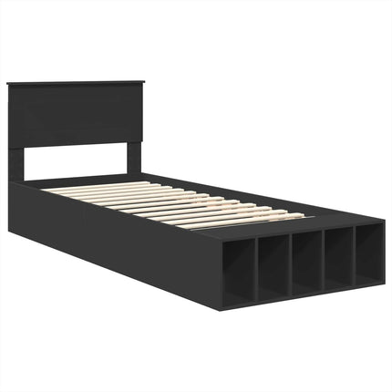 Sengestel med hylde Sort 90 x 190 cm Konstrueret træ
