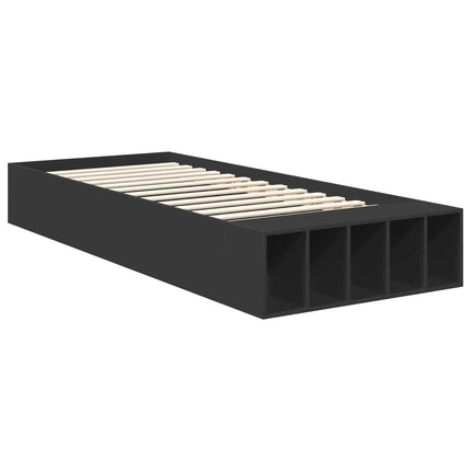Sengestel med hylde Sort 90 x 190 cm Konstrueret træ