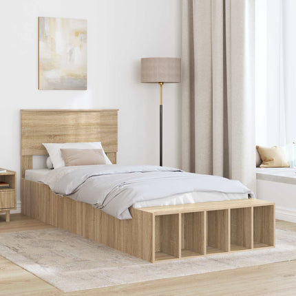 Sengestel med hylde Sonoma eg 90 x 190 cm Konstrueret træ