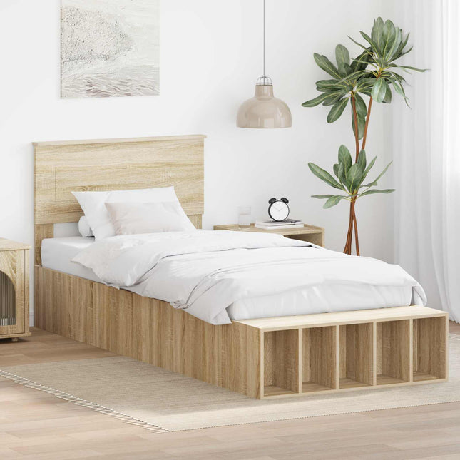 Sengestel med hylde Sonoma eg 90 x 200 cm Konstrueret træ