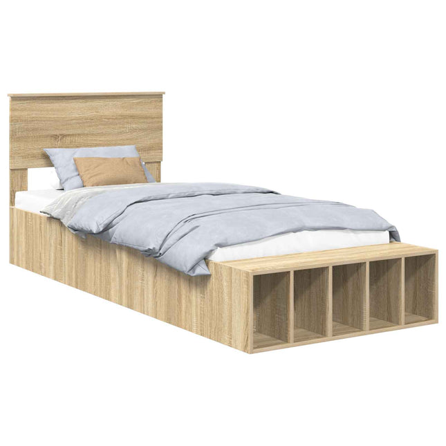 Sengestel med hylde Sonoma eg 90 x 200 cm Konstrueret træ