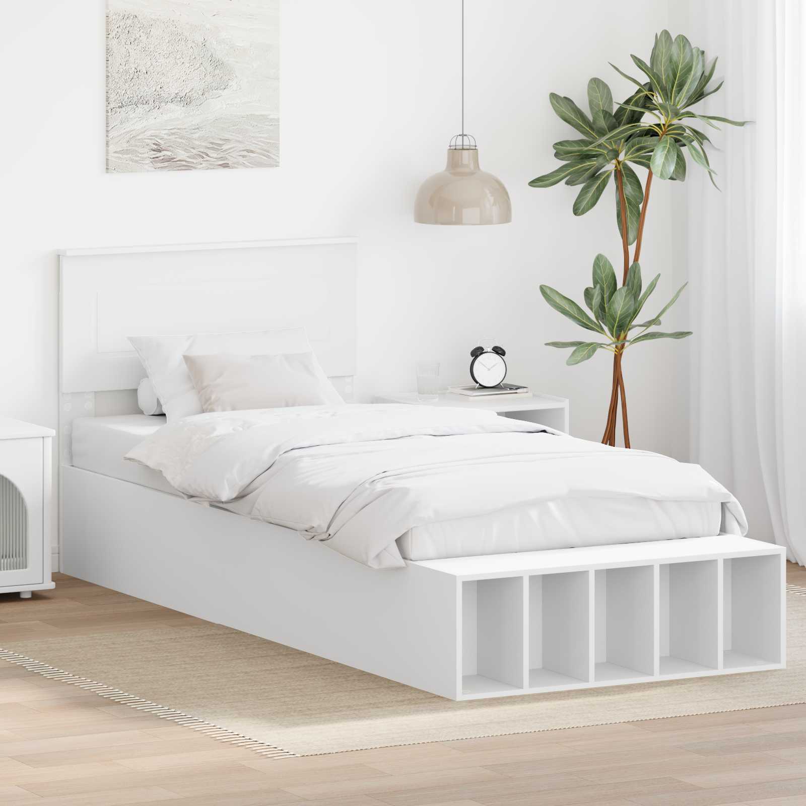 Sengestel med hylde Hvid 75 x 190 cm Konstrueret træ