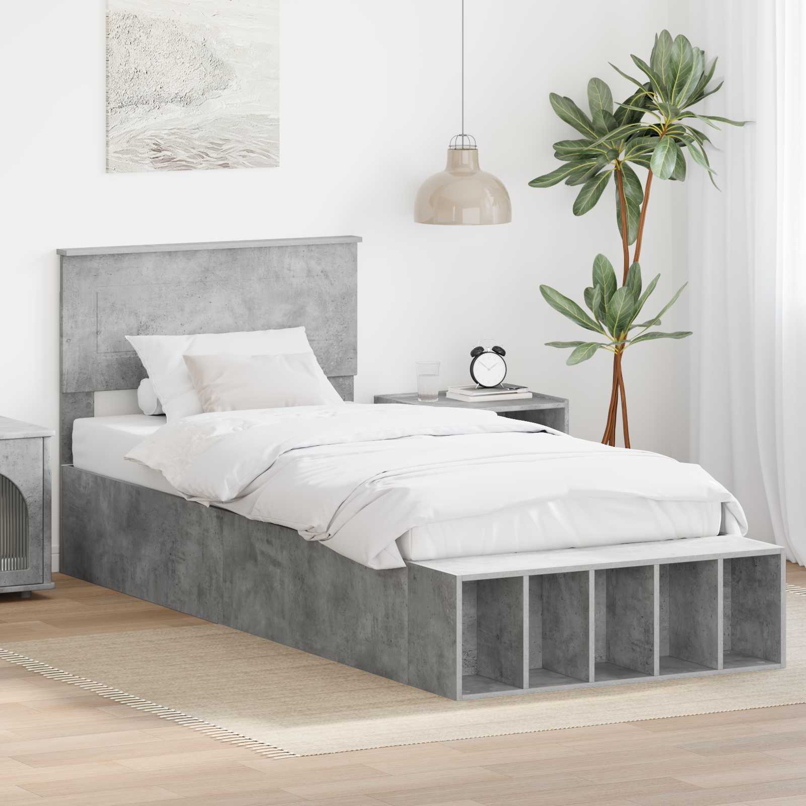 Sengestel med hylde Beton Grå 70 x 190 cm Konstrueret træ