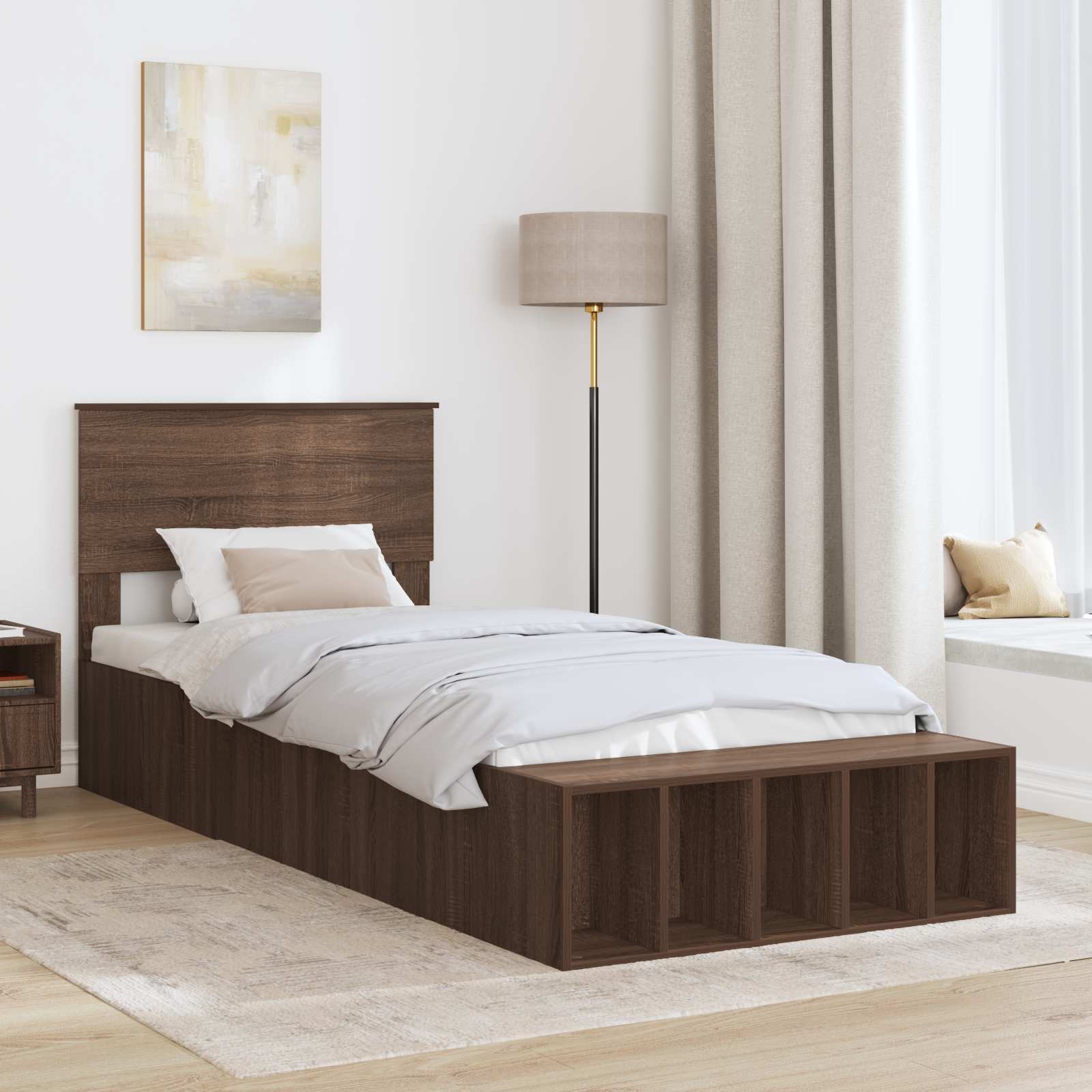 Sengestel med hylde Brun eg 75 x 190 cm Konstrueret træ
