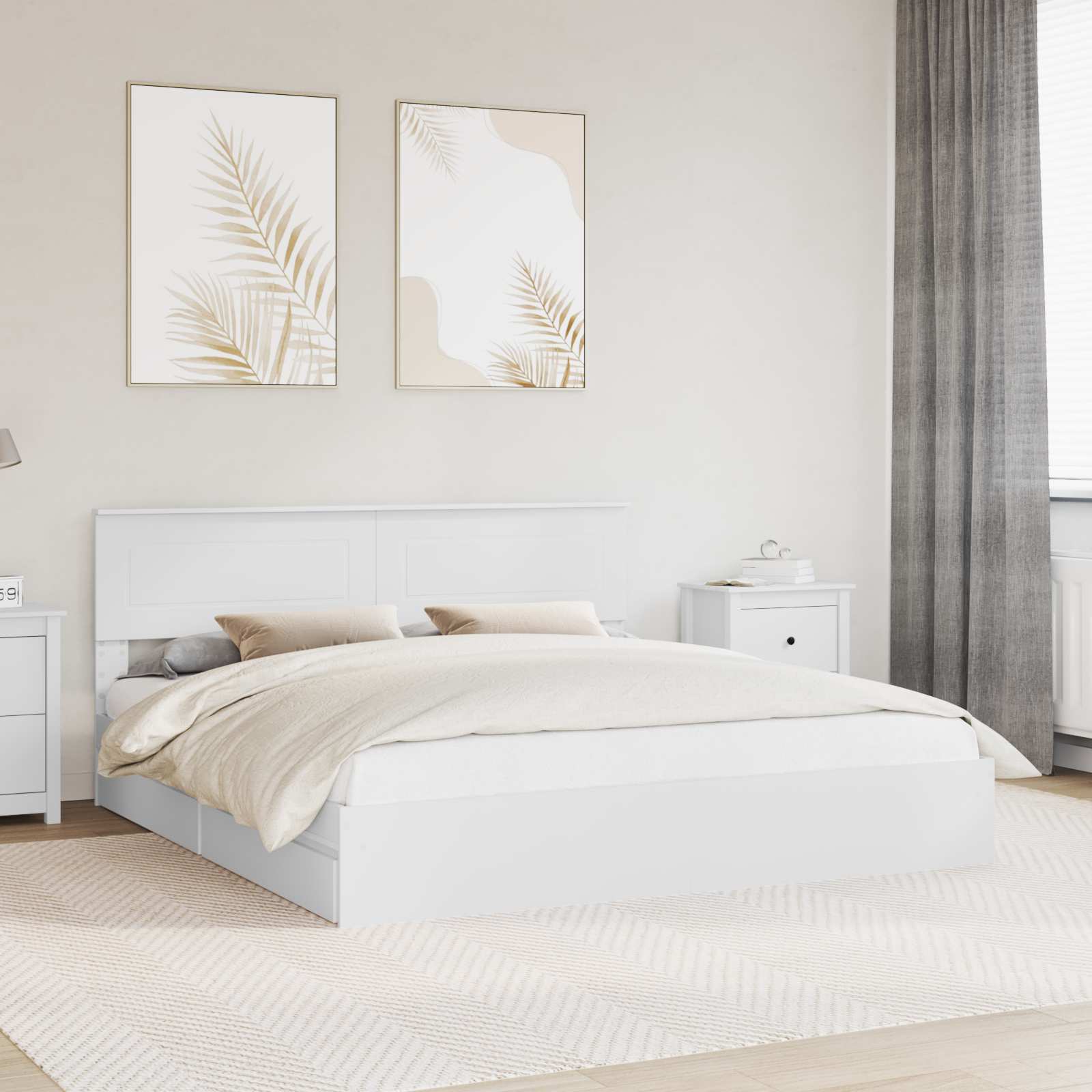 Opbevaringsseng med skuffe Hvid 180 x 200 cm Konstrueret træ