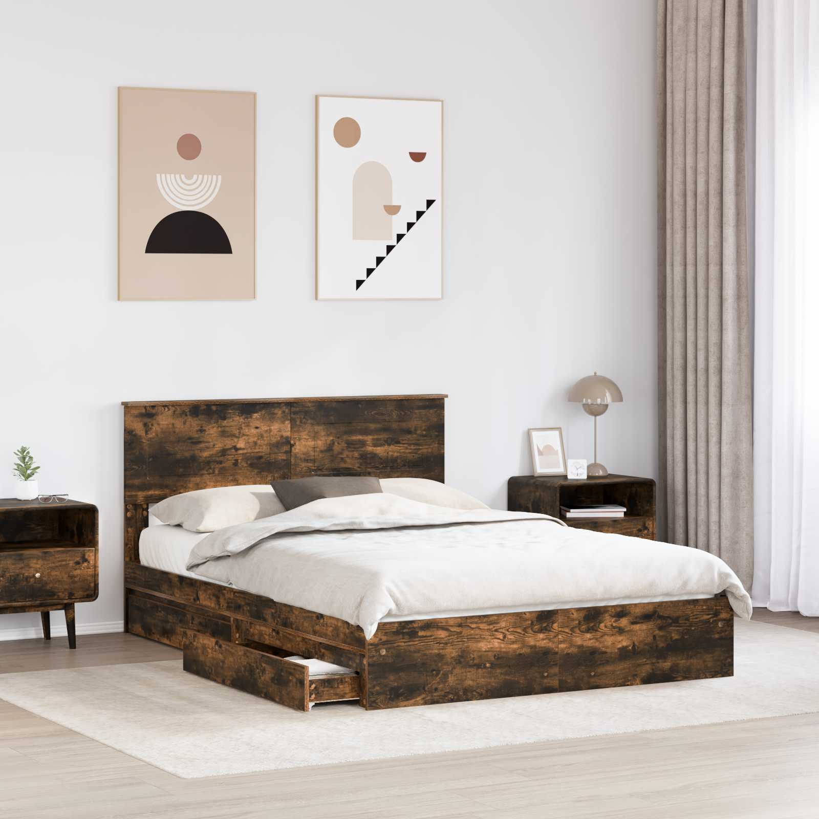 Opbevaringsseng Røget eg 160 x 200 cm Konstrueret træ