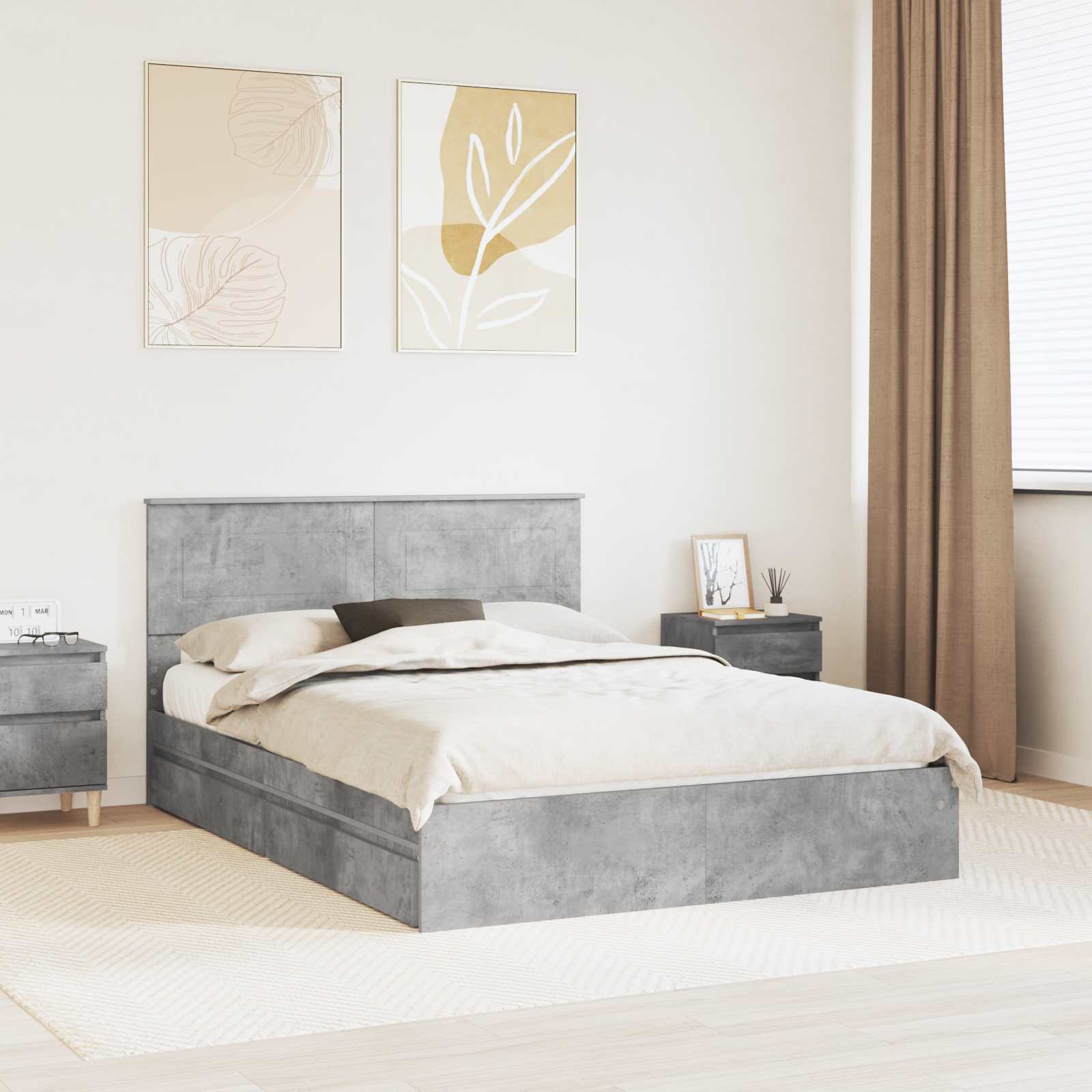 Opbevaringsseng Beton Grå 150 x 200 cm Konstrueret træ