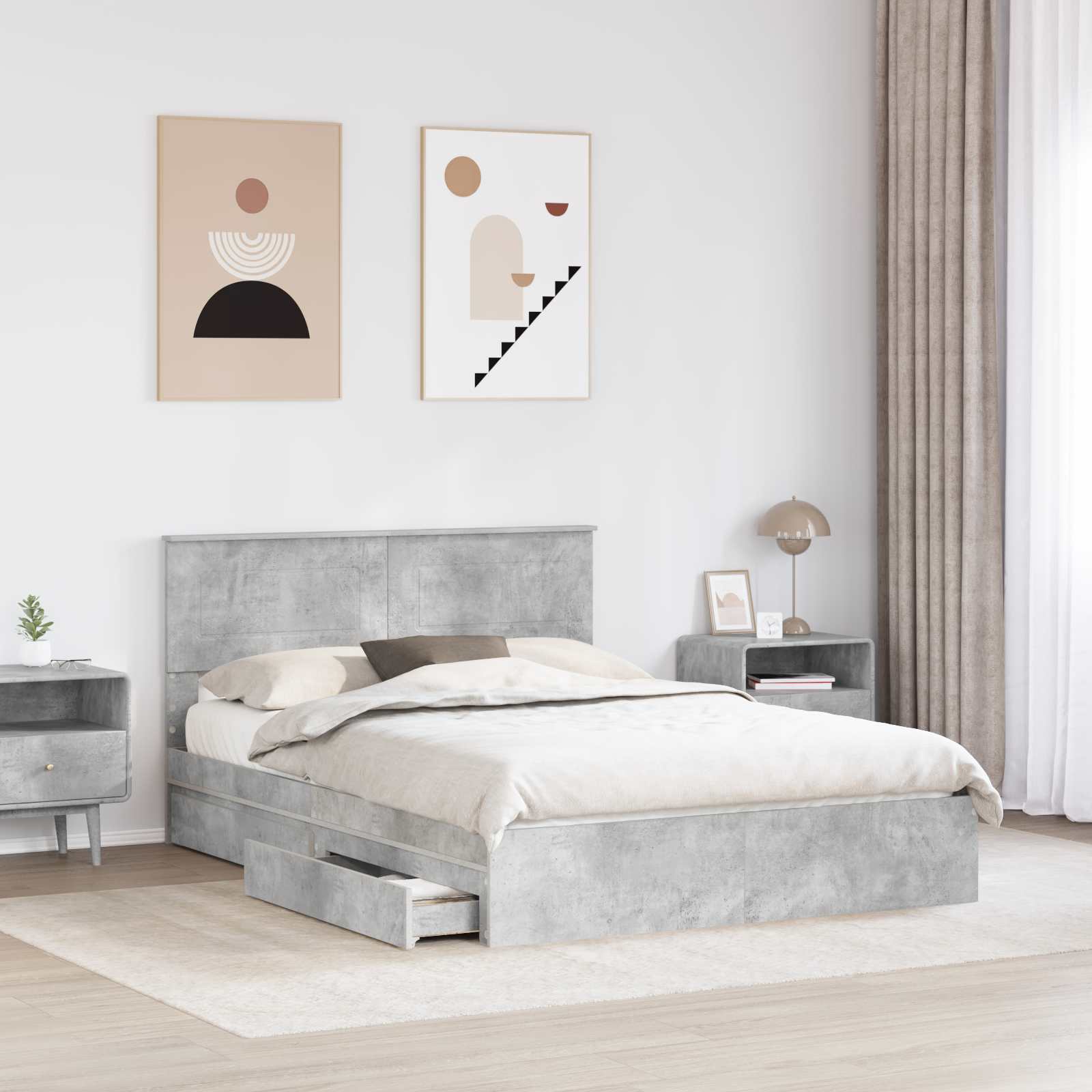 Opbevaringsseng Beton Grå 150 x 200 cm Konstrueret træ