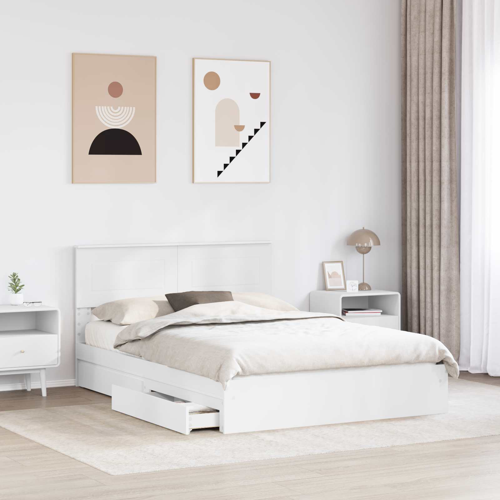 Opbevaringsseng med skuffe Hvid 140 x 200 cm Konstrueret træ