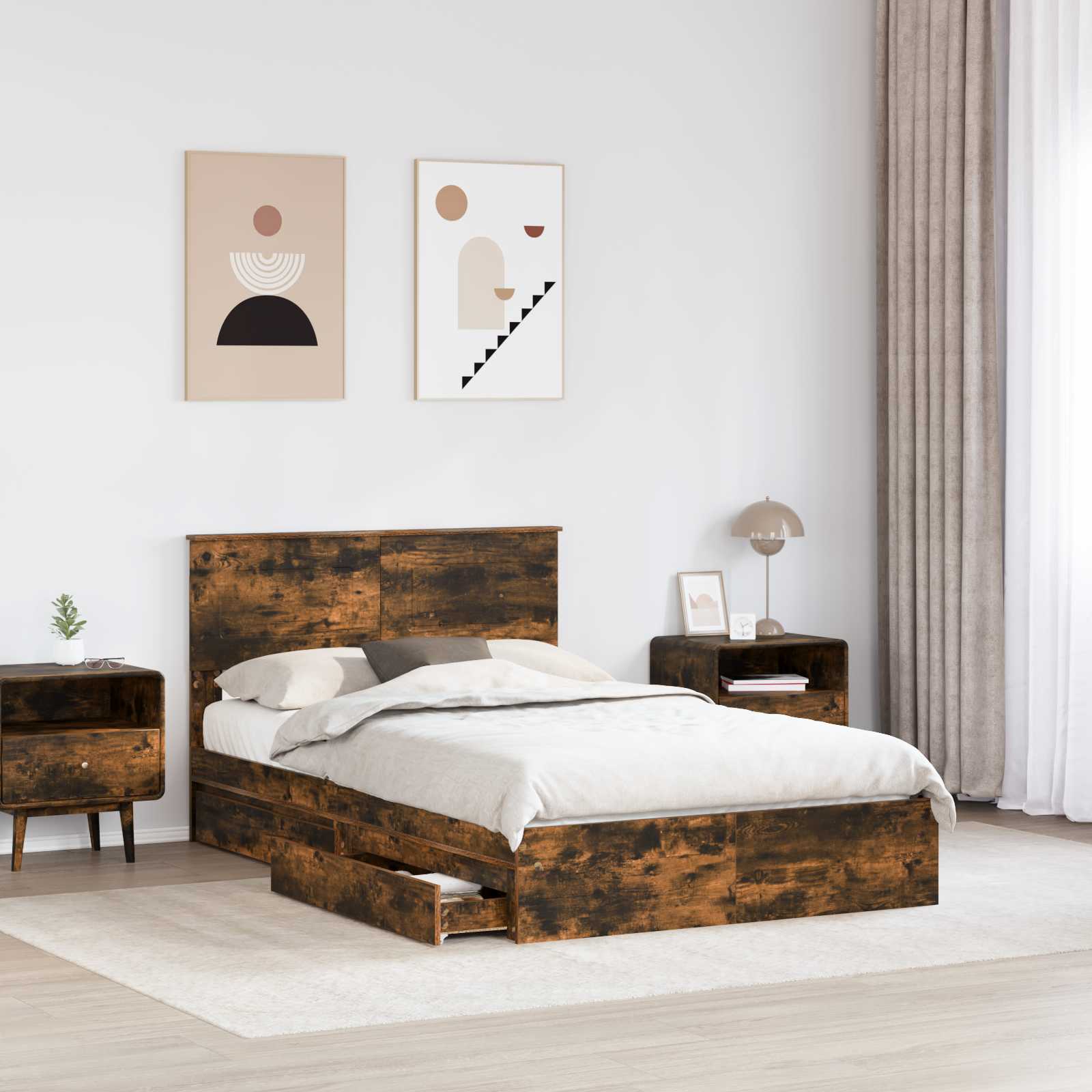 Opbevaringsseng Røget eg 135 x 190 cm Konstrueret træ
