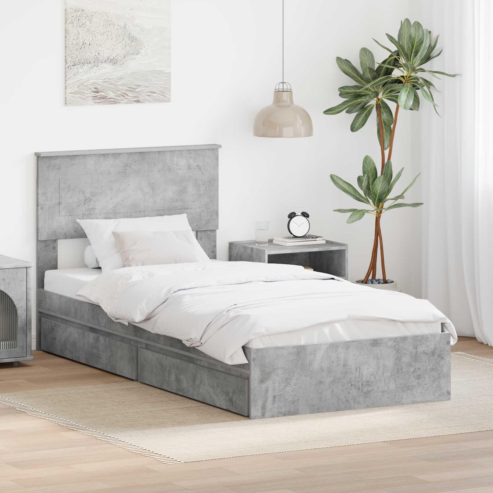 Opbevaringsseng Beton Grå 70 x 190 cm Konstrueret træ