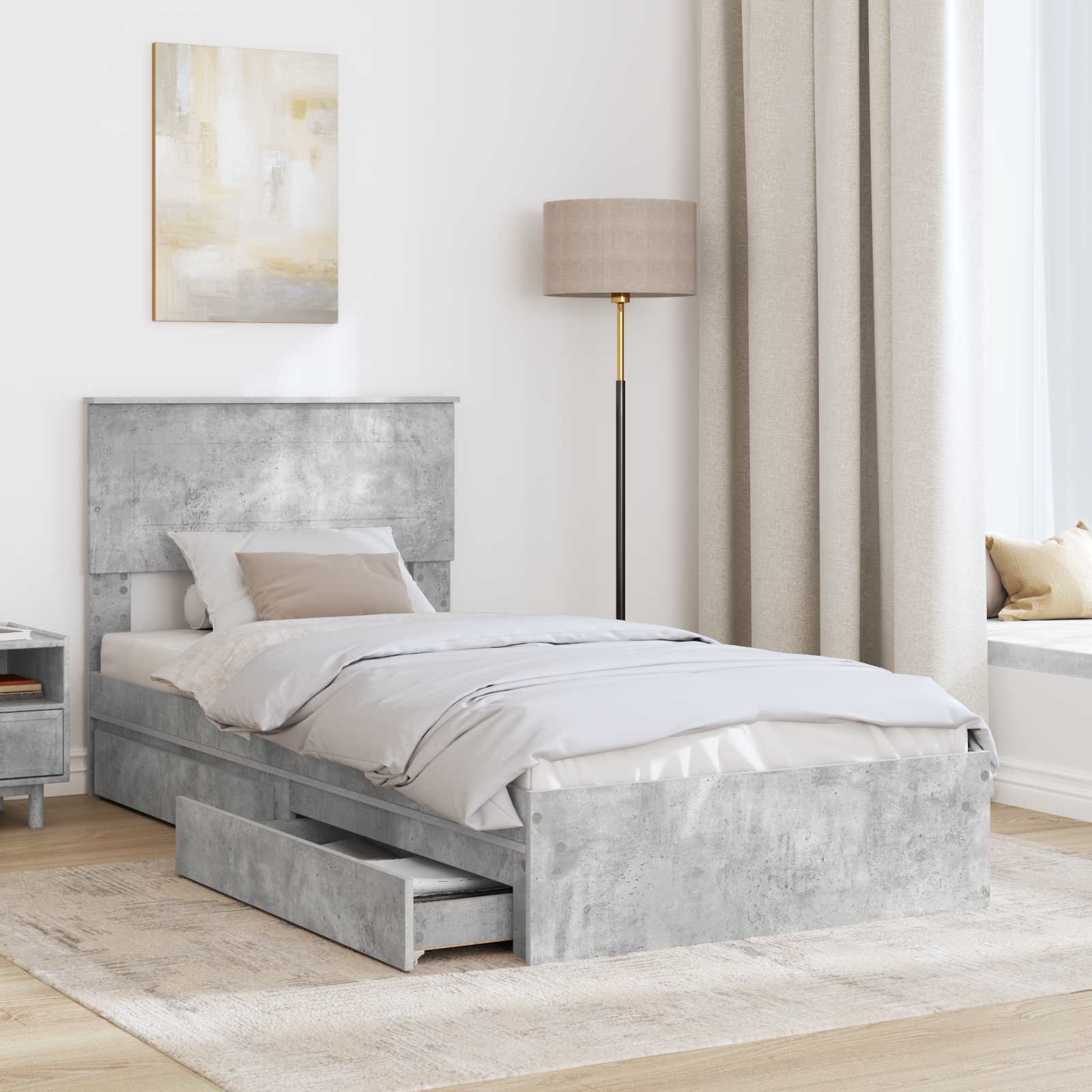 Opbevaringsseng Beton Grå 70 x 190 cm Konstrueret træ