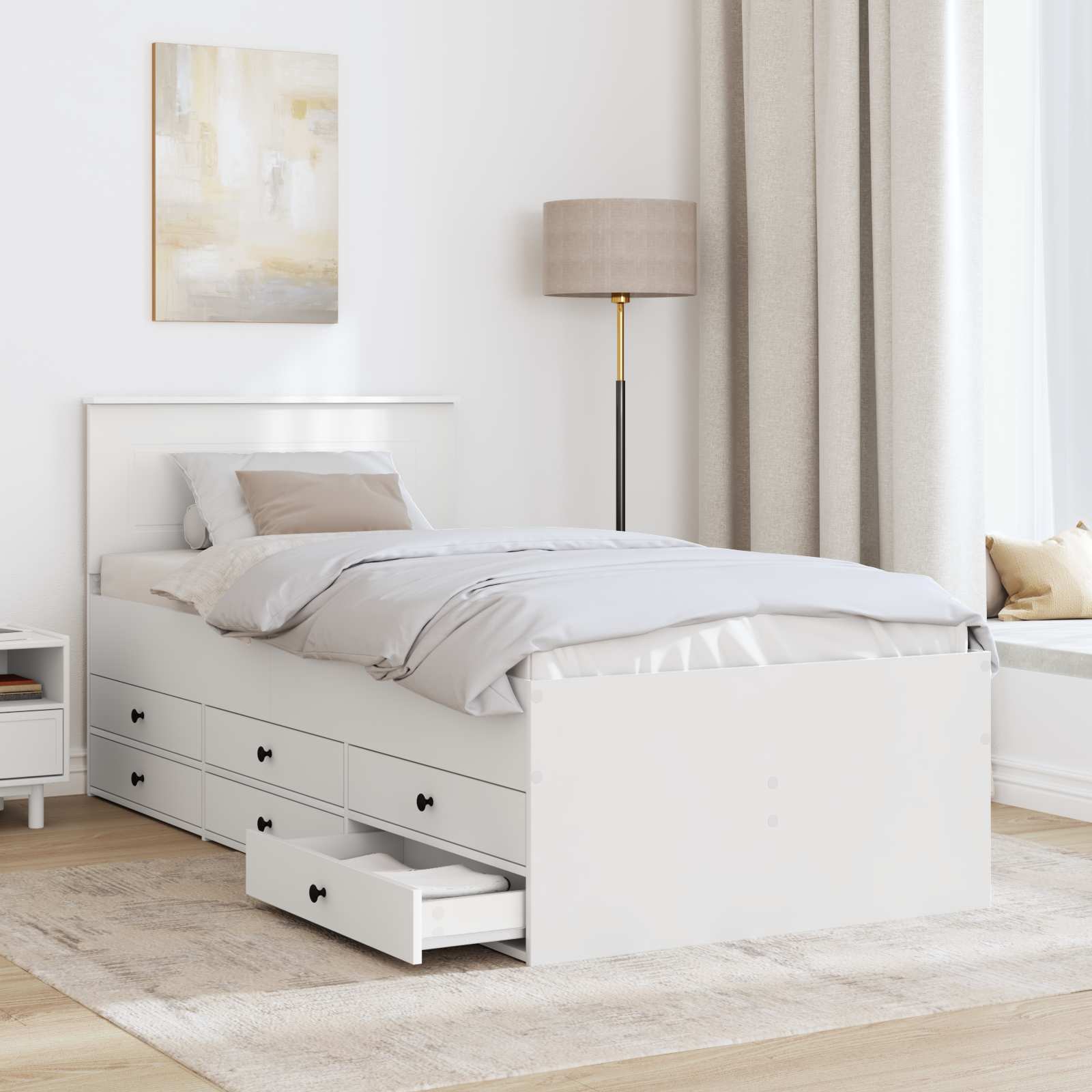 Daybed med skuffe Hvid og sort 90 x 200 cm Konstrueret træ