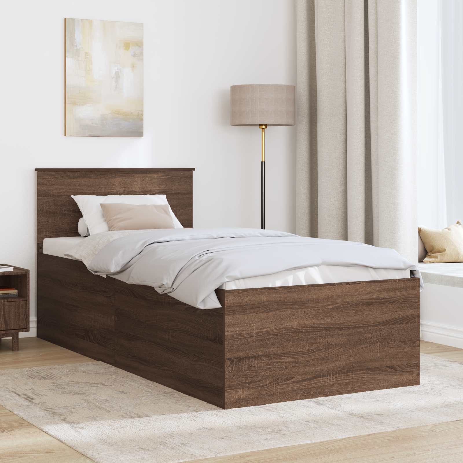 Sengestel med hovedgærde Brun eg 75 x 190 cm Konstrueret træ