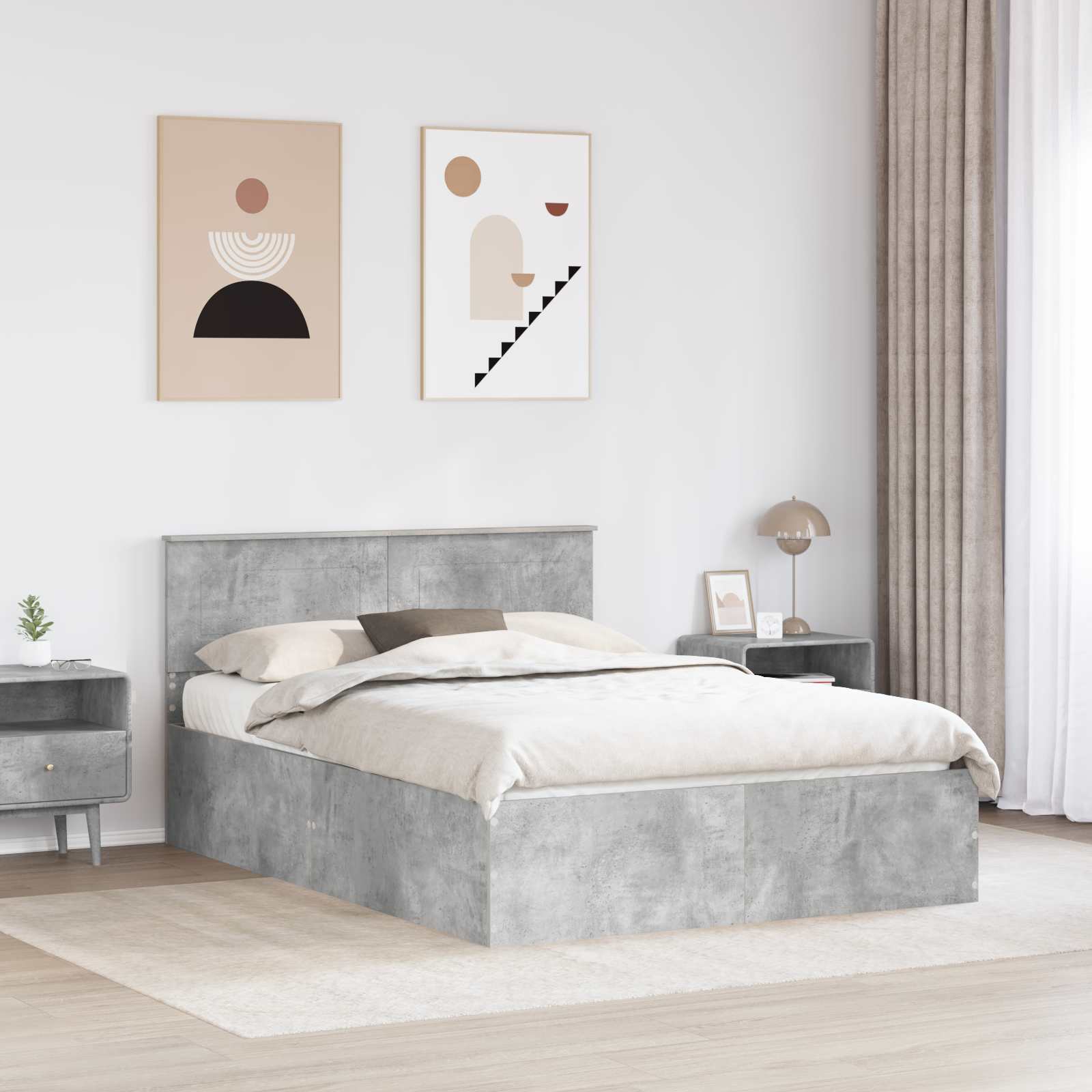 Sengestel med hovedgærde Beton Grå 150 x 200 cm Konstrueret træ