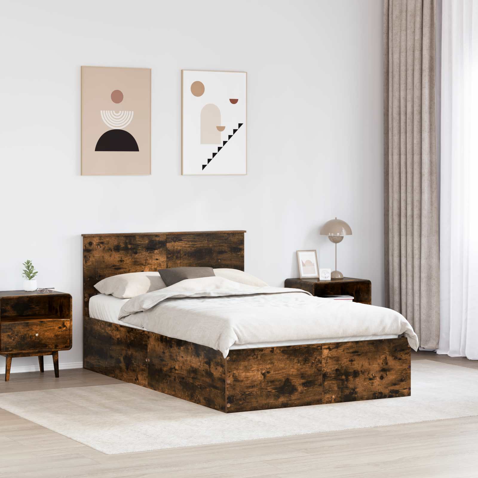 Sengestel med hovedgærde Røget eg 120 x 190 cm Konstrueret træ
