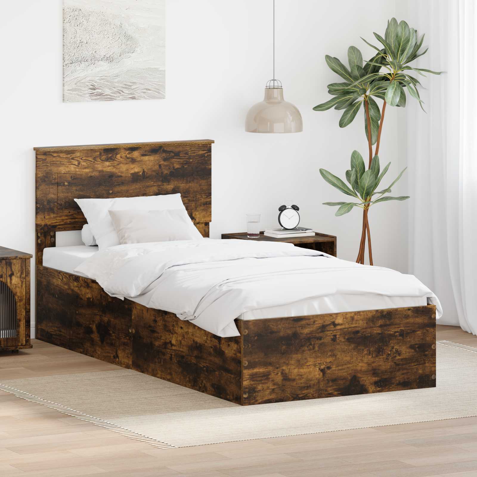 Sengestel med hovedgærde Røget eg 90 x 190 cm Konstrueret træ