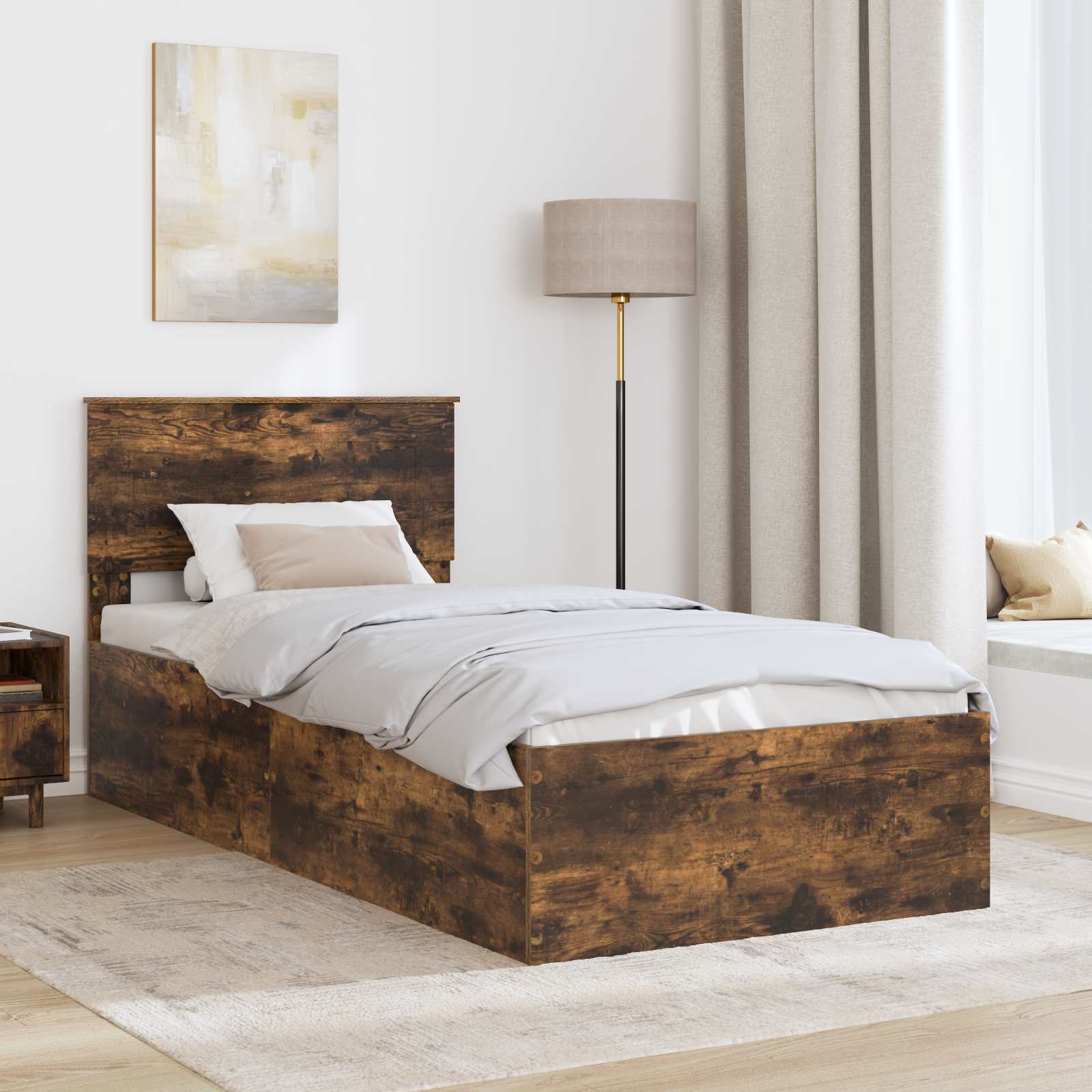 Sengestel med hovedgærde Røget eg 90 x 190 cm Konstrueret træ