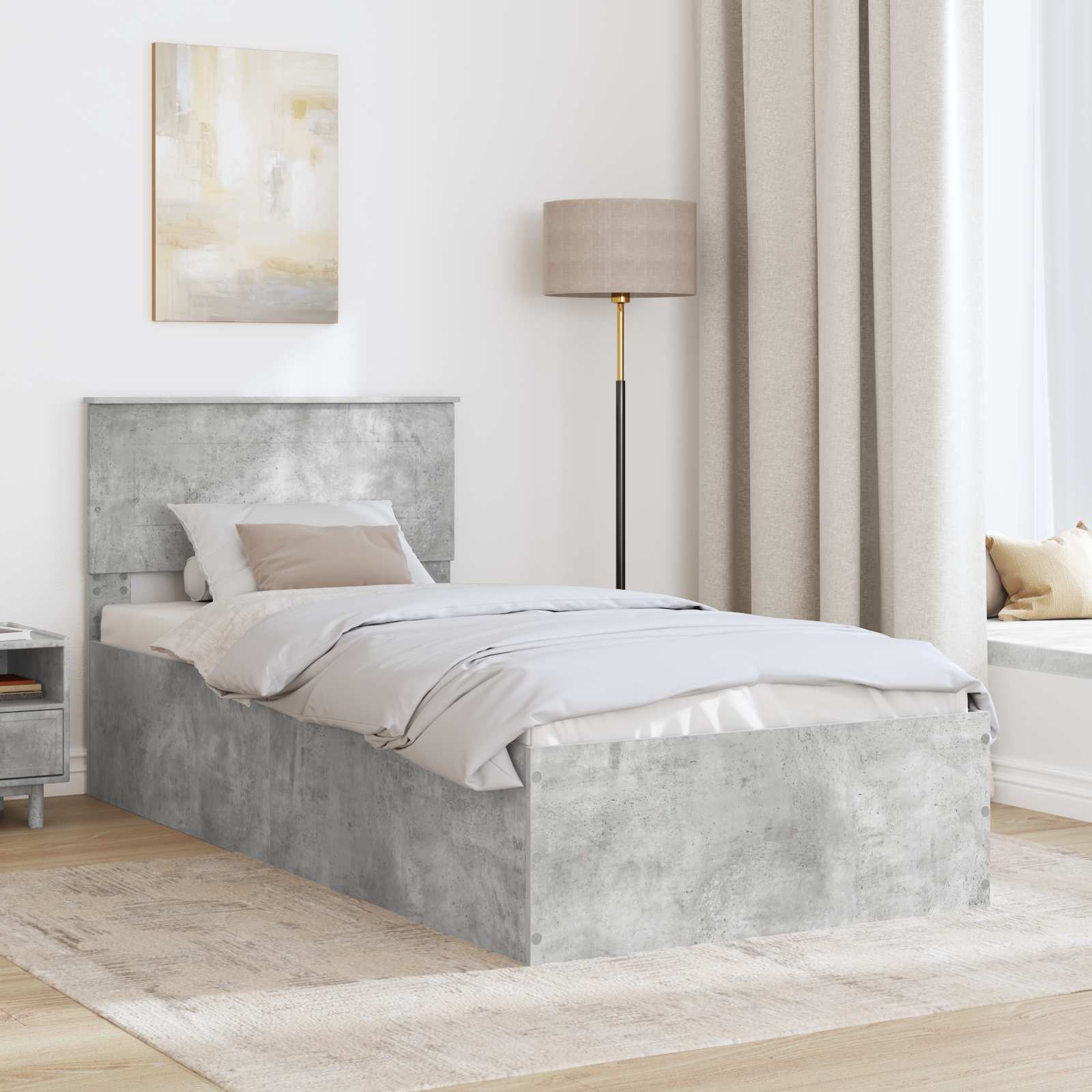 Sengestel med hovedgærde Beton Grå 75 x 190 cm Konstrueret træ