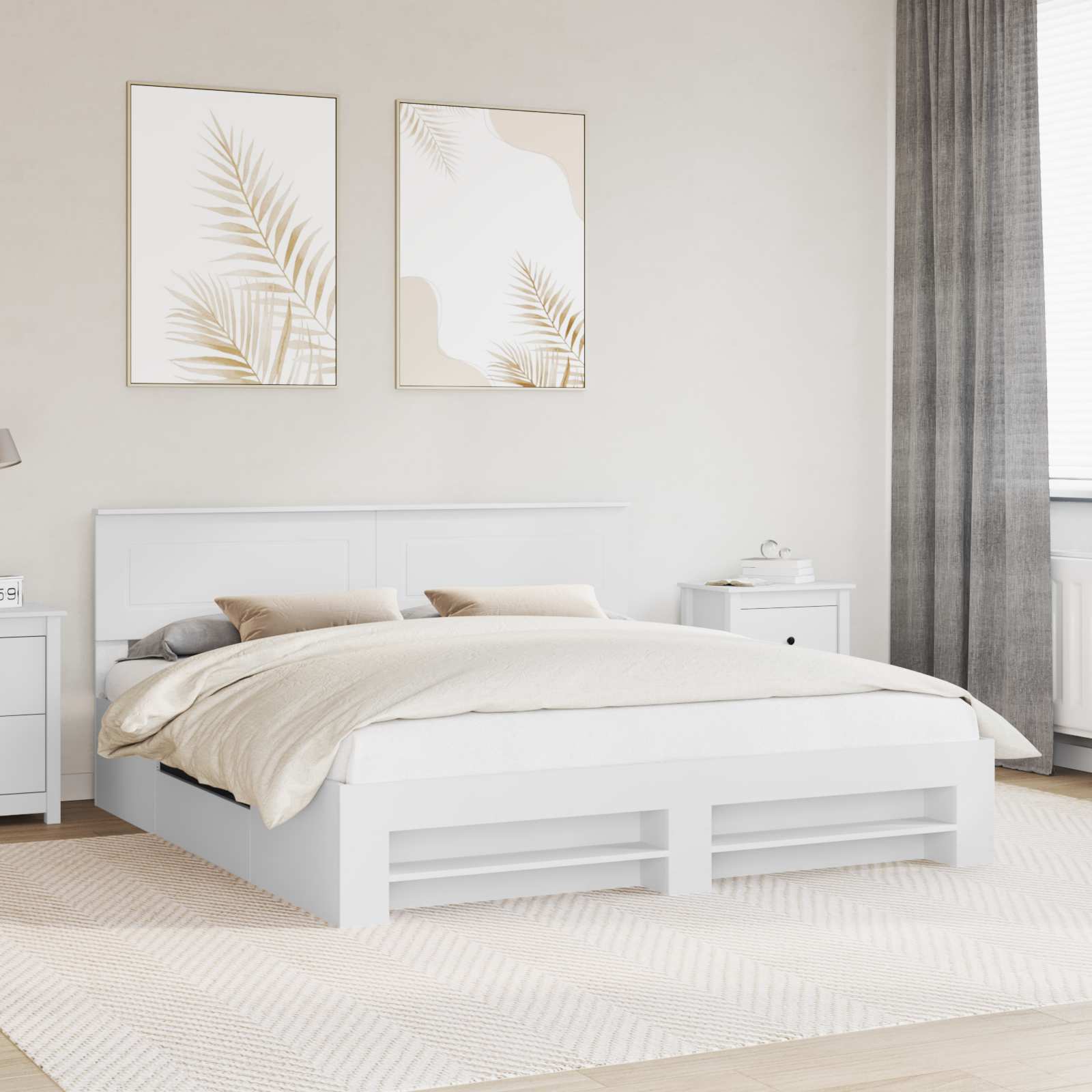 Sengestel med hovedgærde Hvid 180 x 200 cm Konstrueret træ