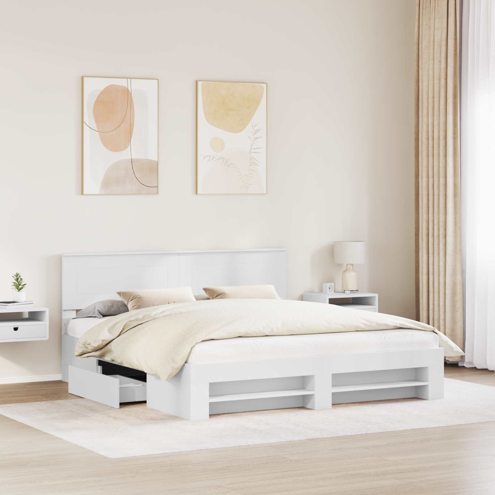 Sengestel med hovedgærde Hvid 180 x 200 cm Konstrueret træ