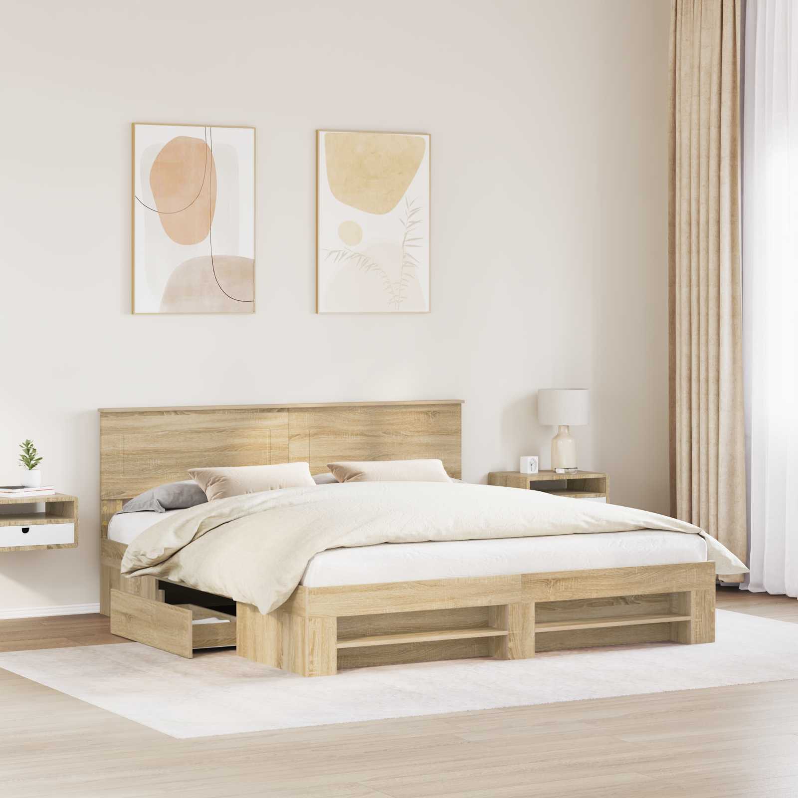 Sengestel med hovedgærde Sonoma eg 180 x 200 cm Konstrueret træ