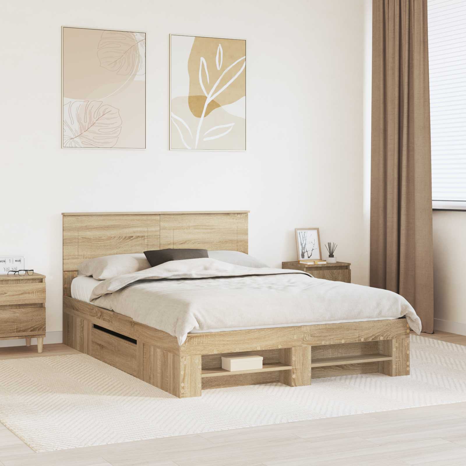 Sengestel med hovedgærde Sonoma eg 150 x 200 cm Konstrueret træ