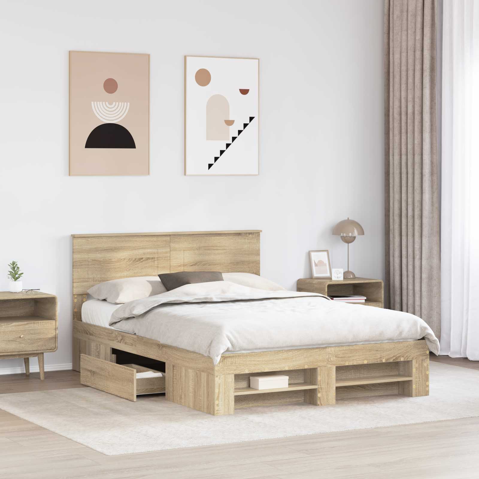 Sengestel med hovedgærde Sonoma eg 140 x 200 cm Konstrueret træ