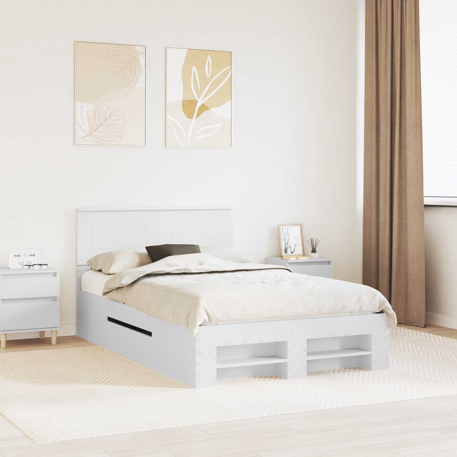 Sengestel med hovedgærde Hvid 137 x 203 cm Konstrueret træ