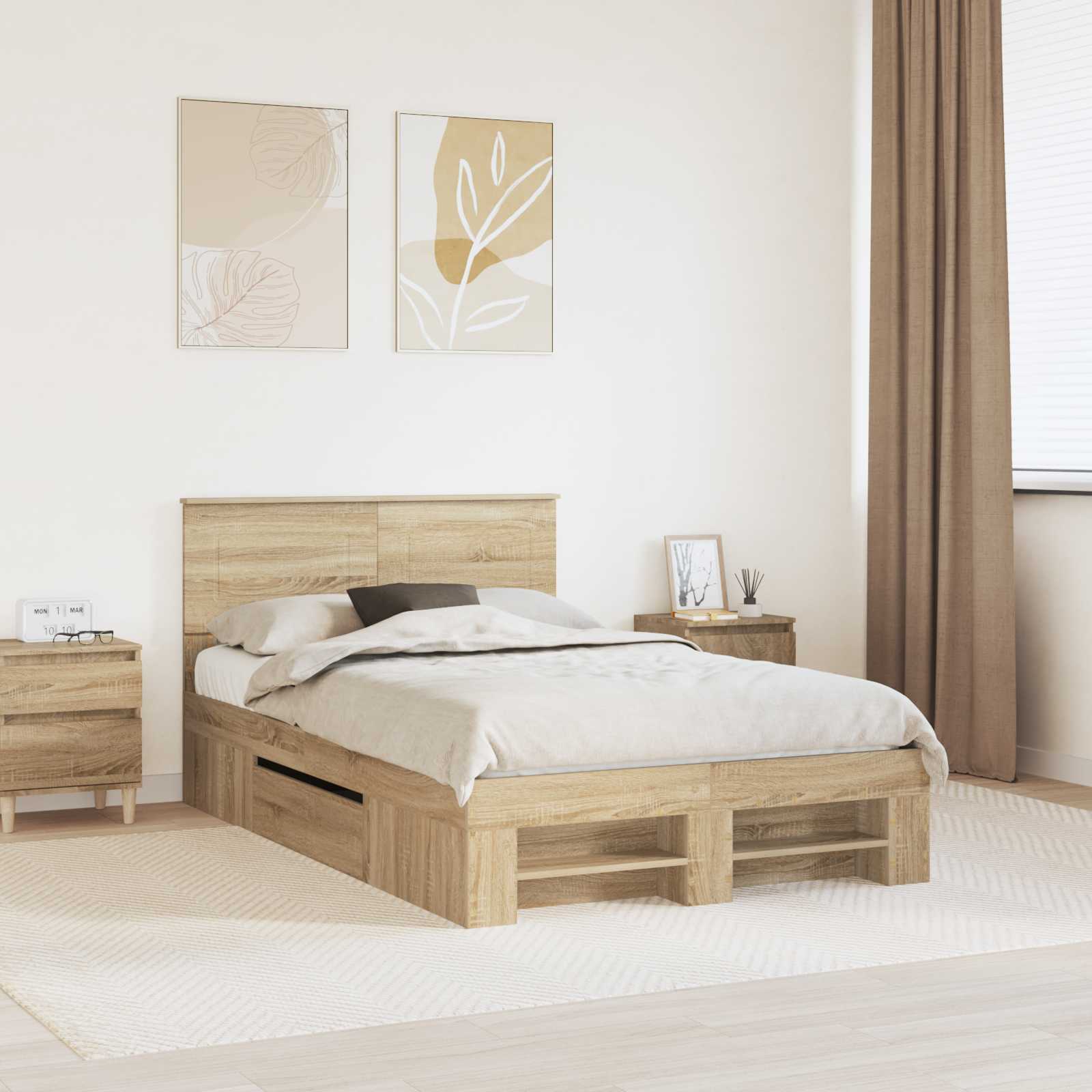 Sengestel med hovedgærde Sonoma eg 137 x 203 cm Konstrueret træ