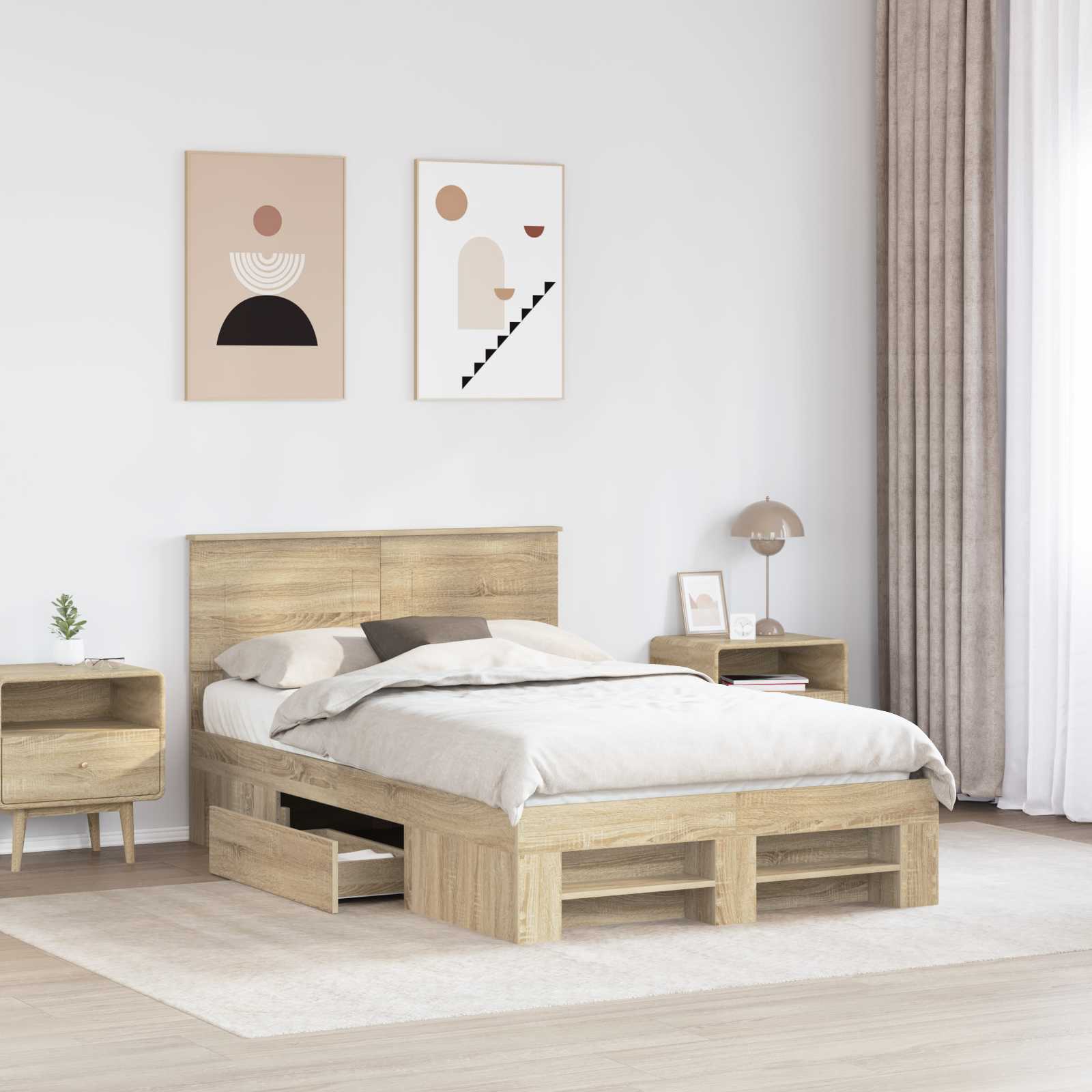 Sengestel med hovedgærde Sonoma eg 137 x 203 cm Konstrueret træ