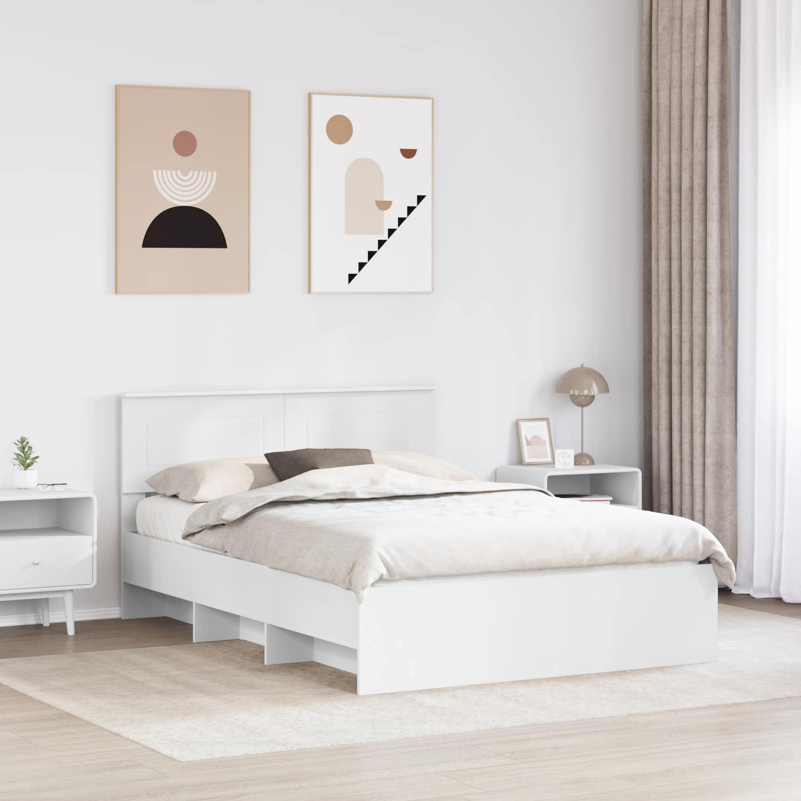 Sengestel med hovedgærde Hvid 160 x 200 cm Konstrueret træ