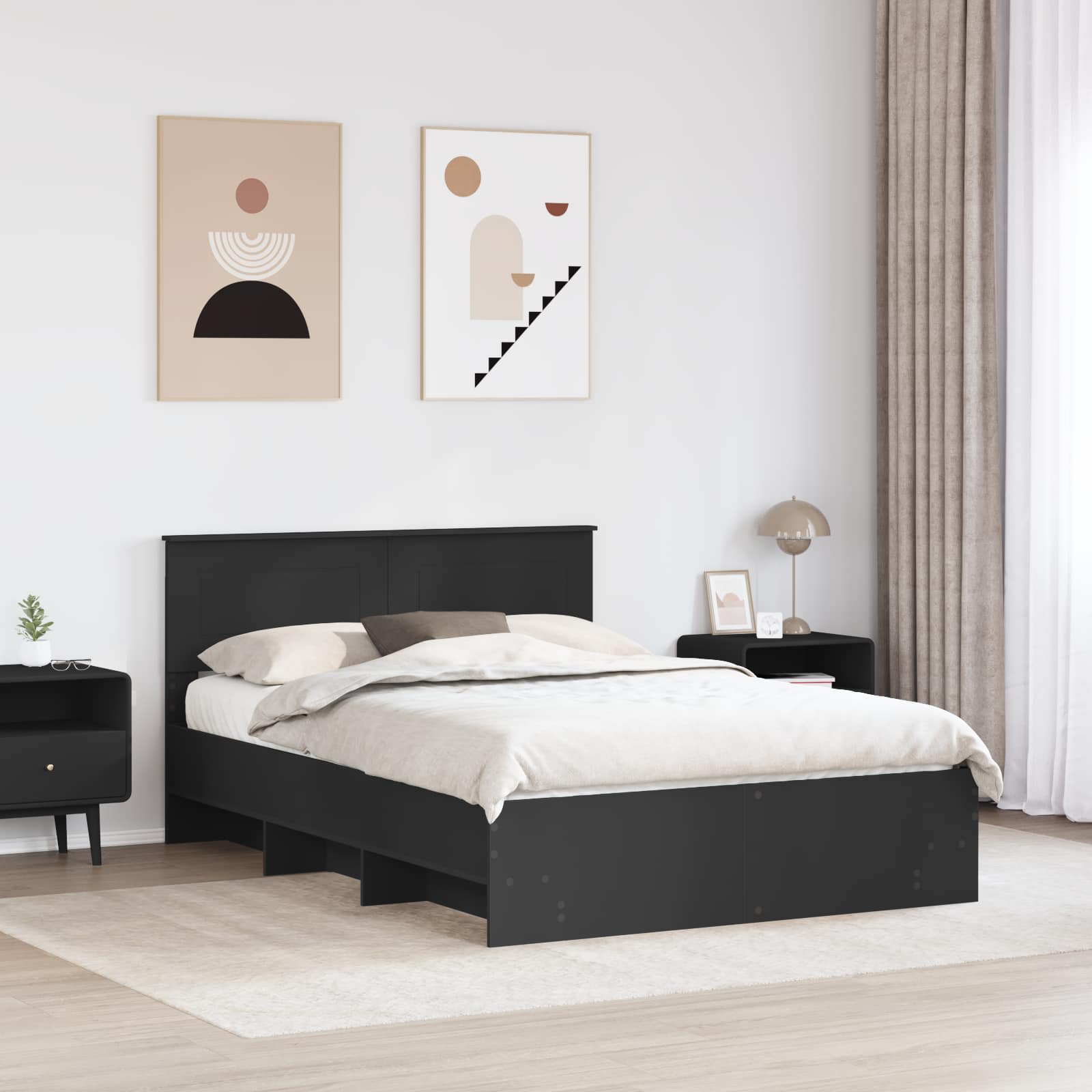 Sengestel med hovedgærde Sort 160 x 200 cm Konstrueret træ