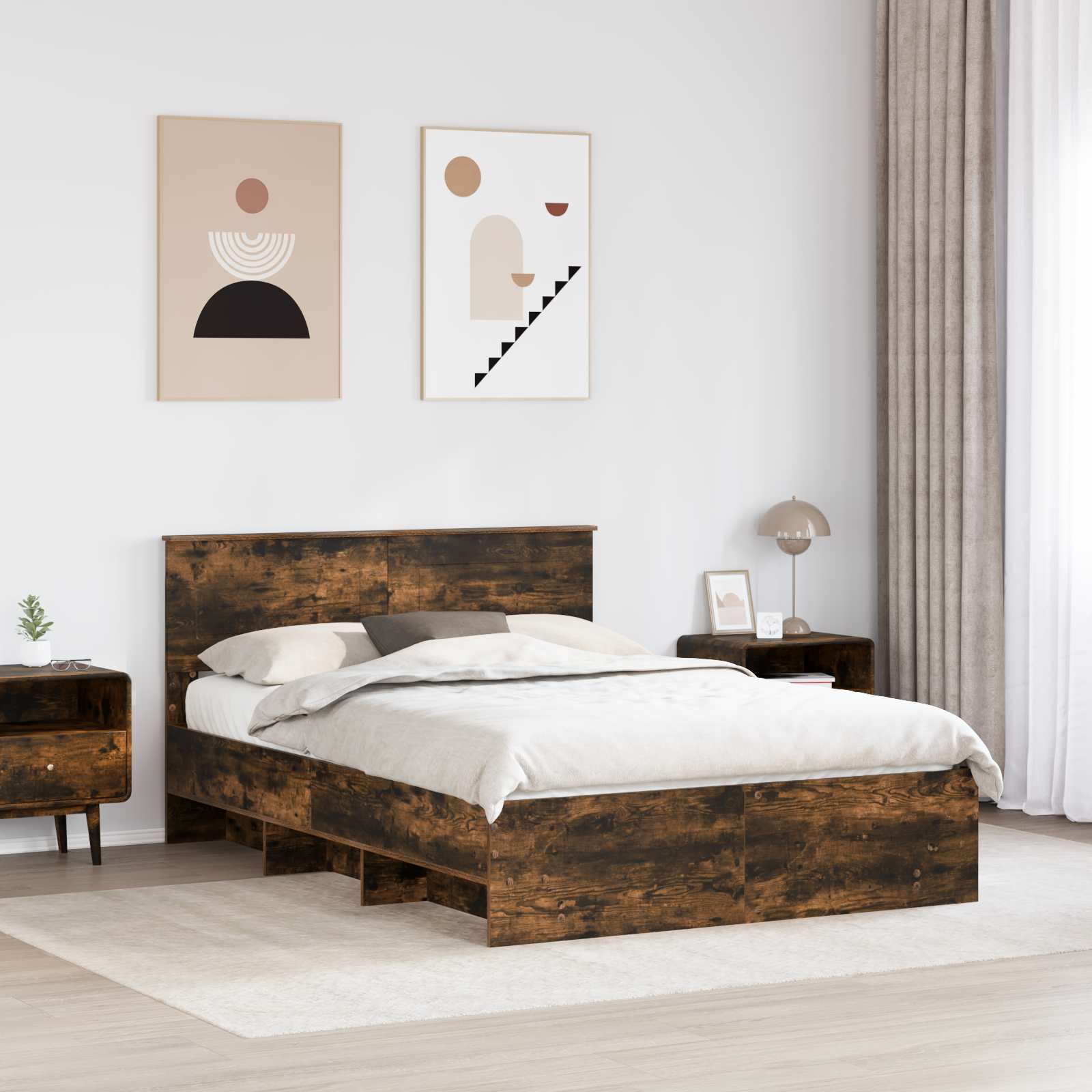 Sengestel med hovedgærde Røget eg 160 x 200 cm Konstrueret træ