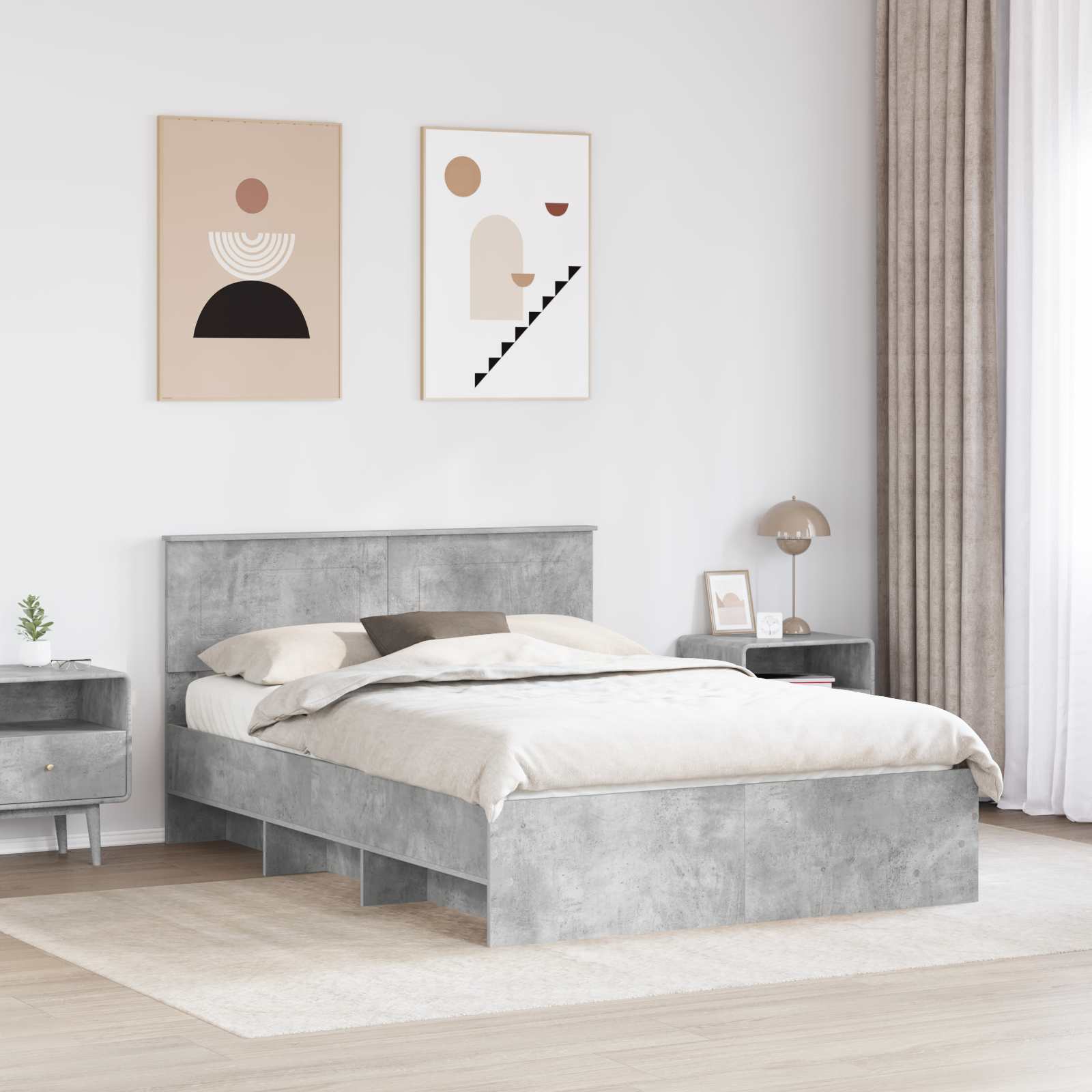 Sengestel med hovedgærde Beton Grå 150 x 200 cm Konstrueret træ