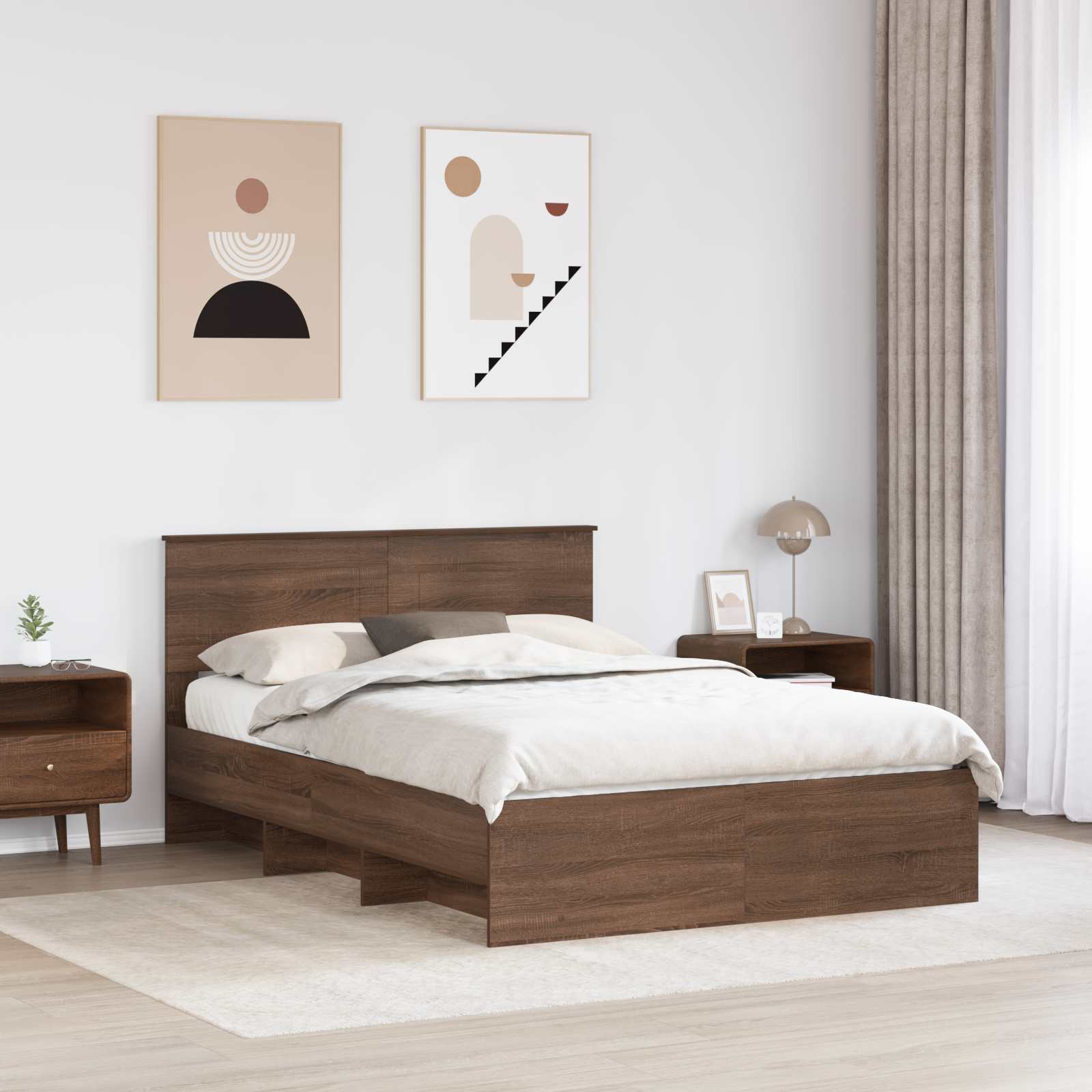 Sengestel med hovedgærde Brun eg 150 x 200 cm Konstrueret træ