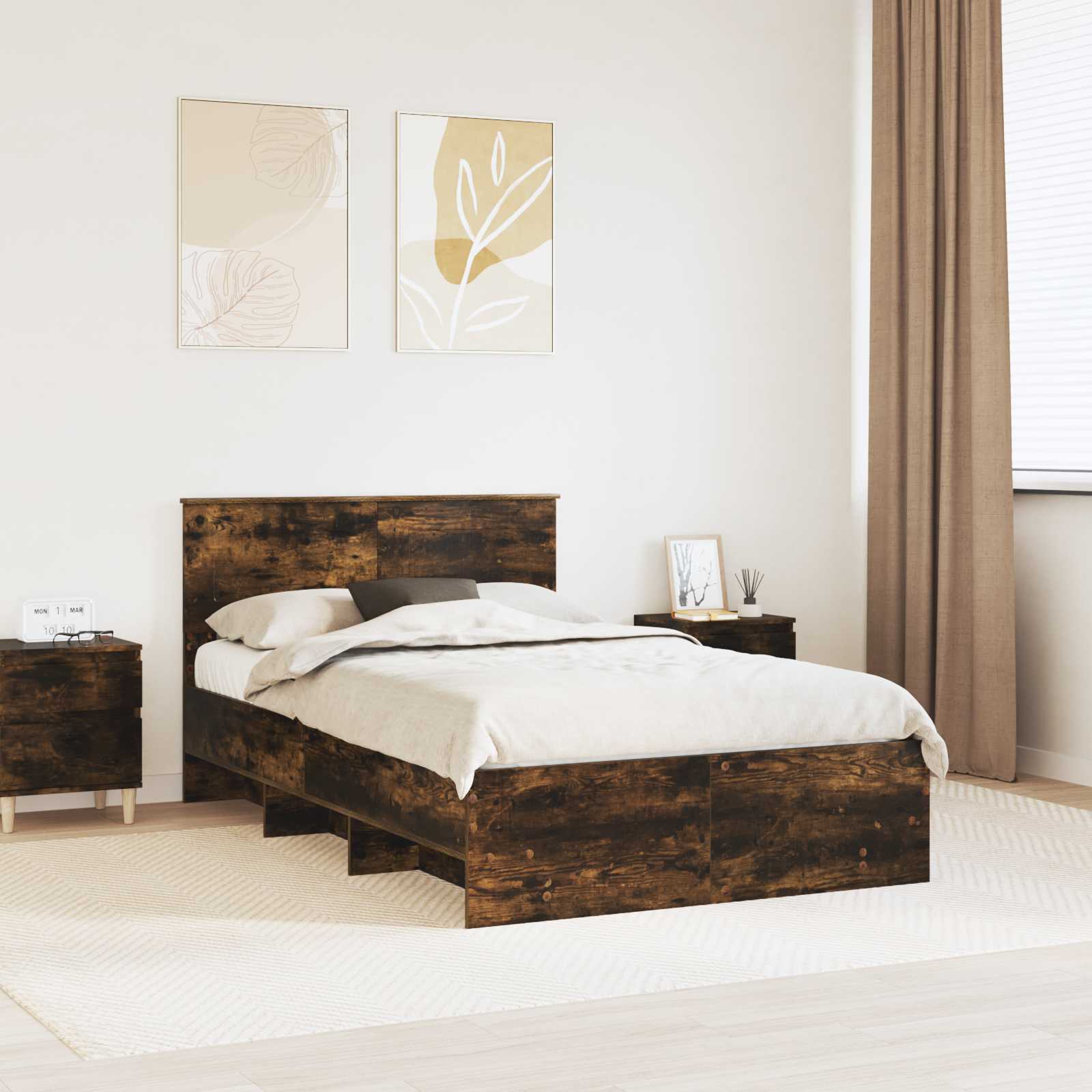 Sengestel med hovedgærde Røget eg 120 x 123 cm Konstrueret træ