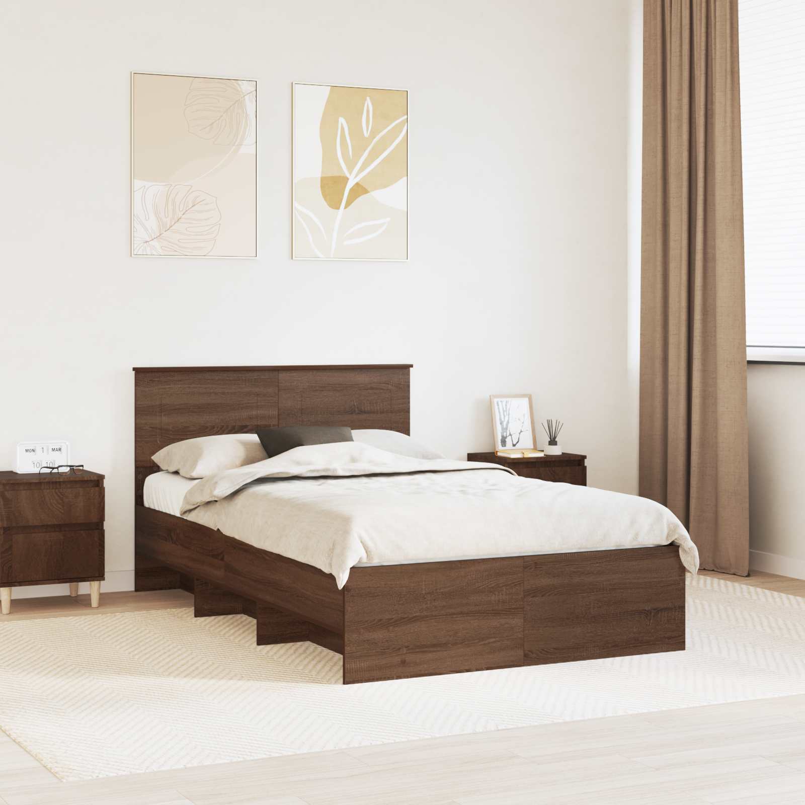 Sengestel med hovedgærde Brun eg 120 x 123 cm Konstrueret træ