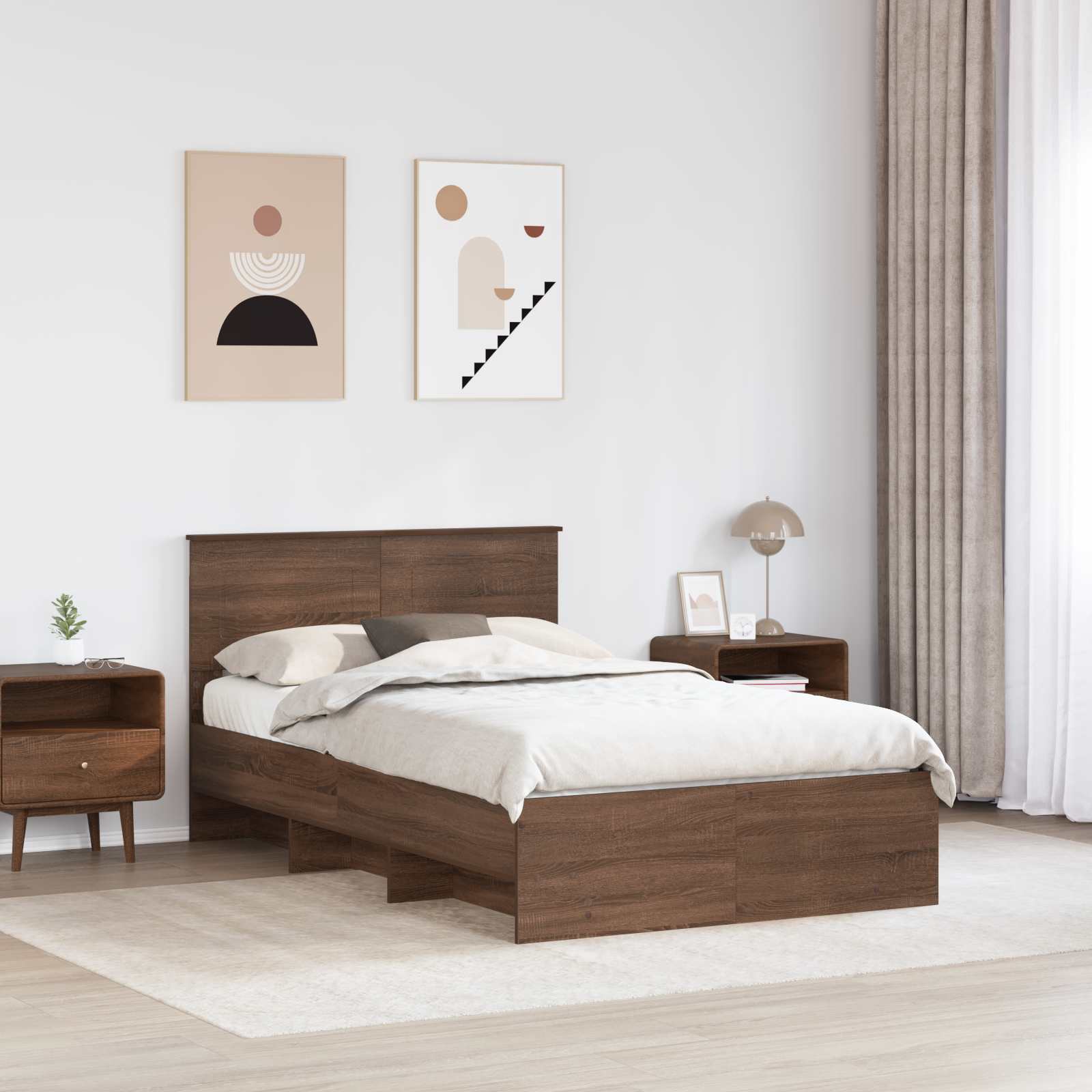Sengestel med hovedgærde Brun eg 120 x 123 cm Konstrueret træ