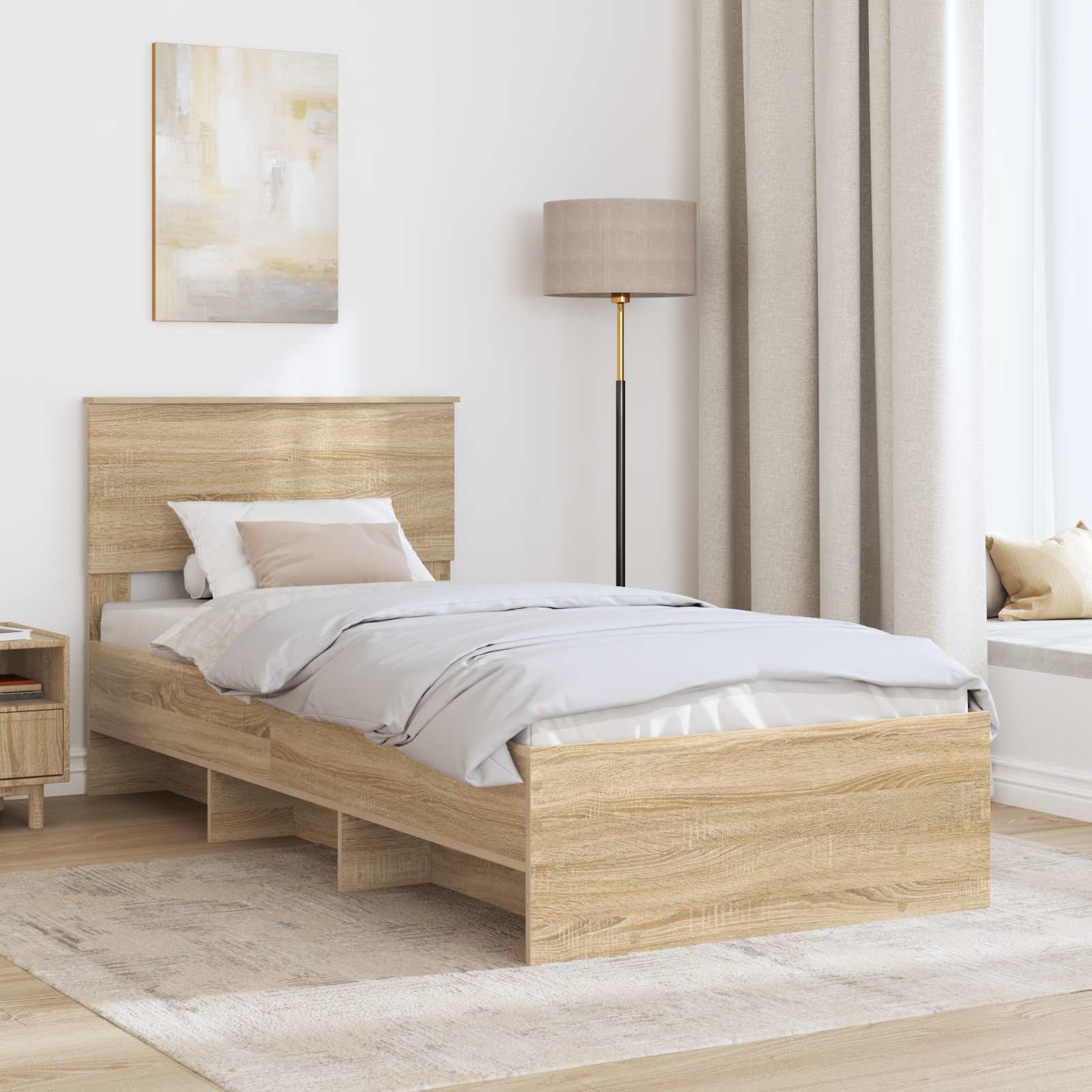 Sengestel med hovedgærde Sonoma eg 120 x 123 cm Konstrueret træ